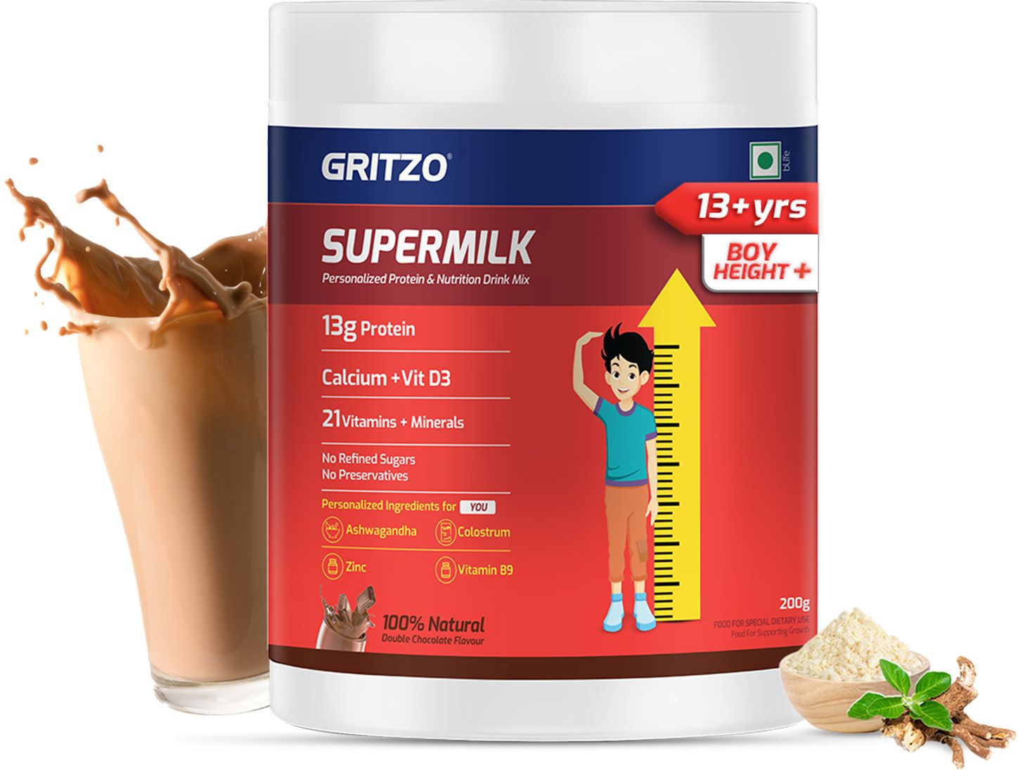 gritzo SuperMilk Height+ (13+y Boys), 13g Protein, Double Chocolate-picture-46