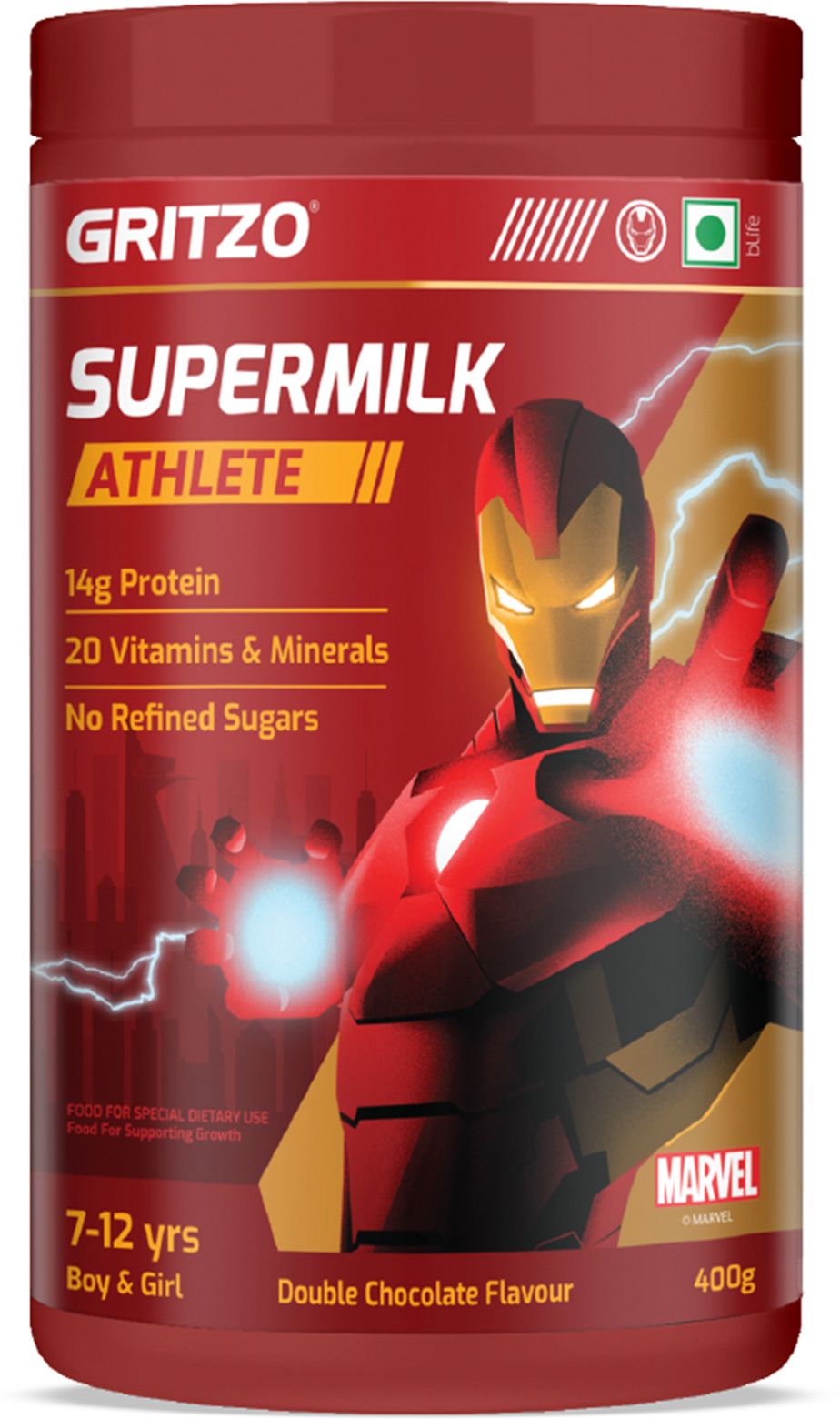 gritzo SuperMilk Athlete Iron Man (7-12y Boy & Girl), 14g Protein, Double Chocolate-picture-19