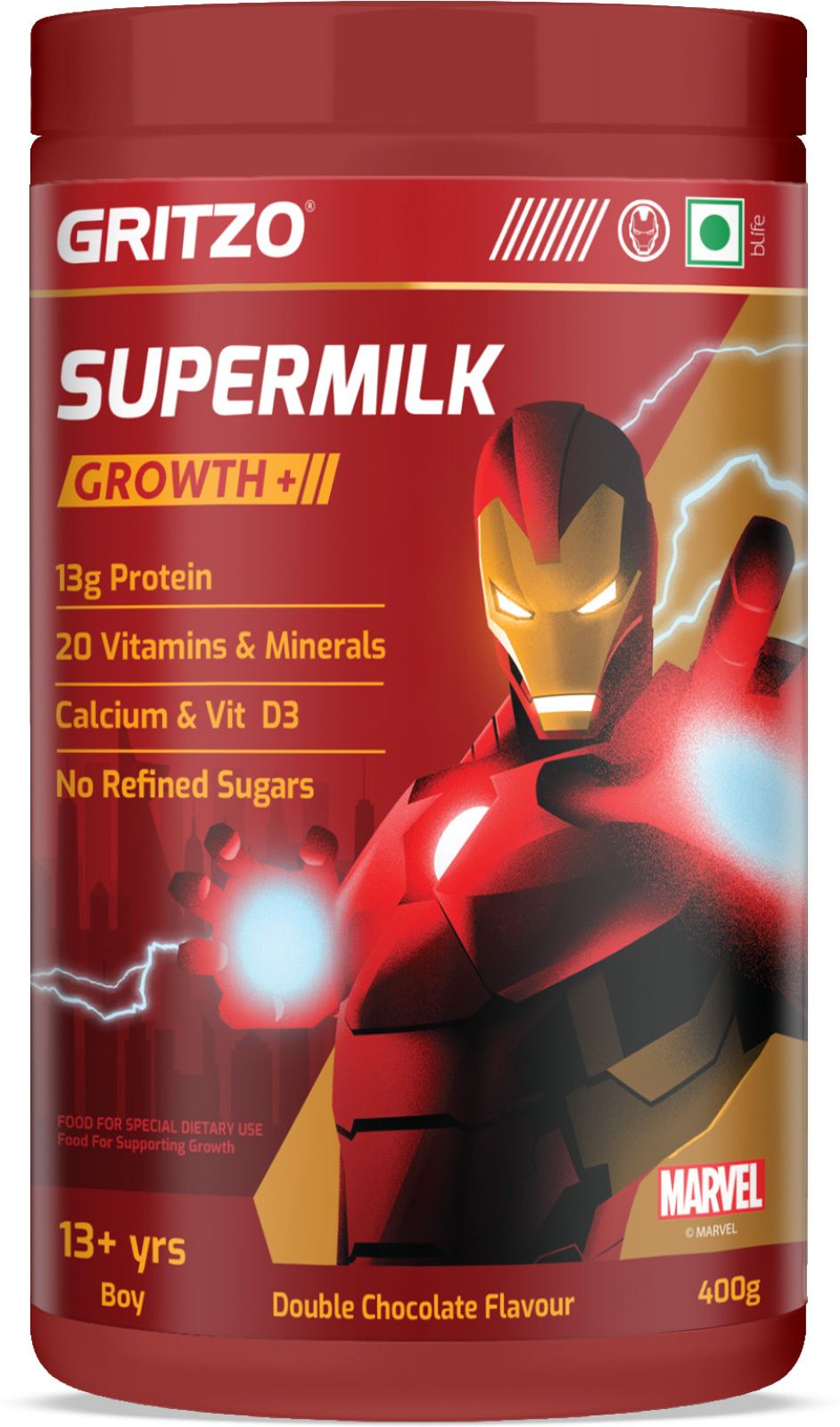 gritzo SuperMilk Growth+ Iron Man (13+y Boy), 13g Protein, Double Chocolate-picture-13