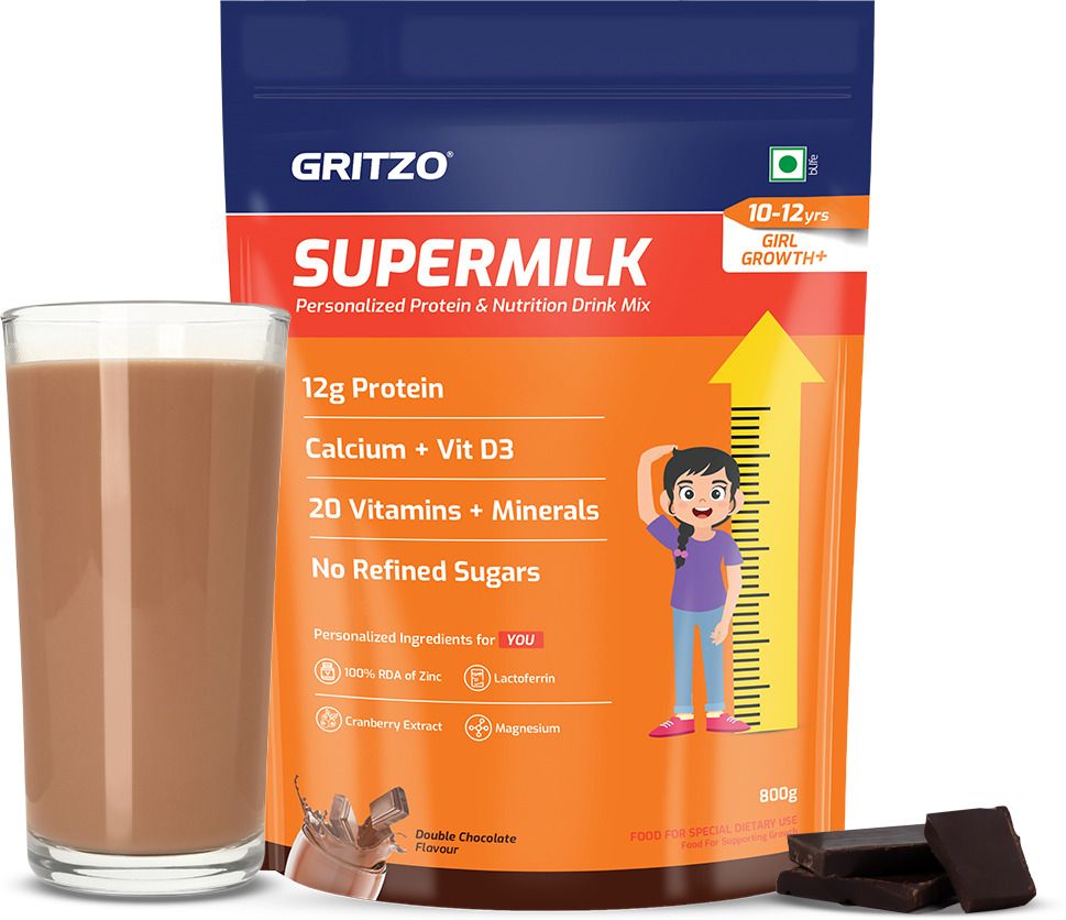 gritzo SuperMilk Growth+ (10-12y Girls), 12g Protein (Double Chocolate)-picture-0