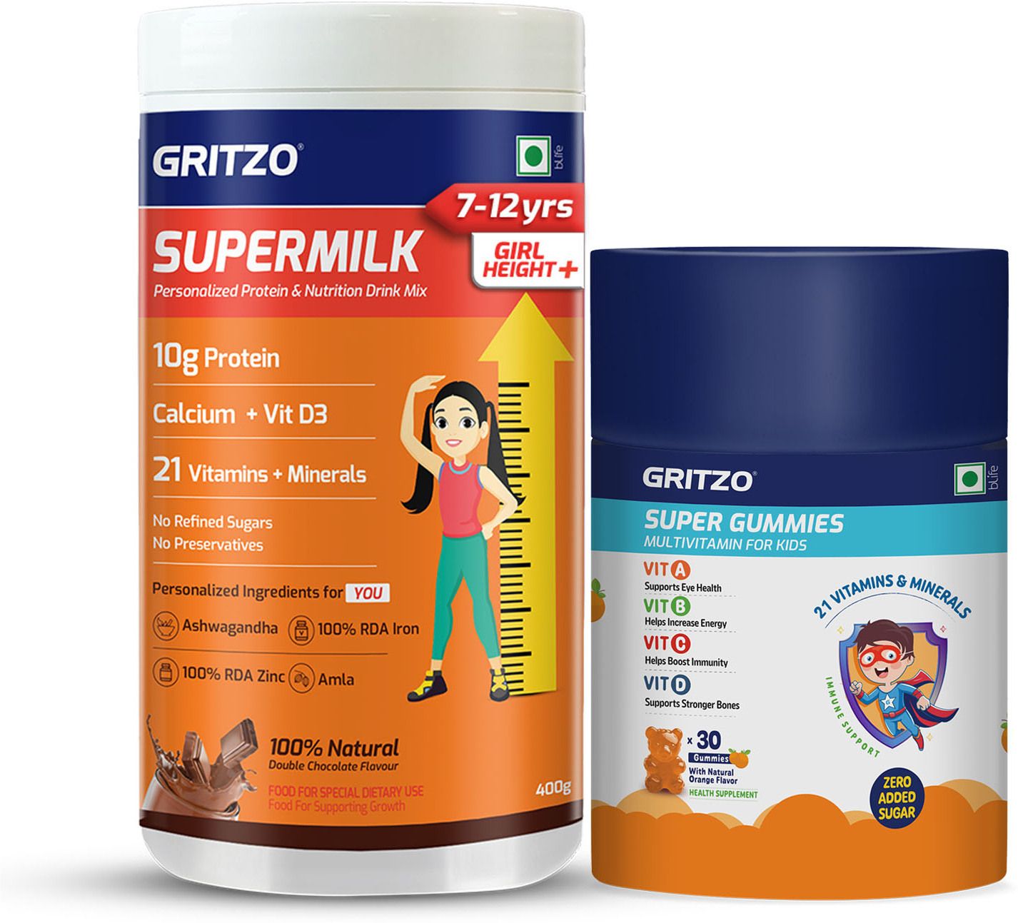 gritzo SuperMilk Height+(7-12y Girls),10g Protein (Double Chocolate) with Super Gummies-picture-20