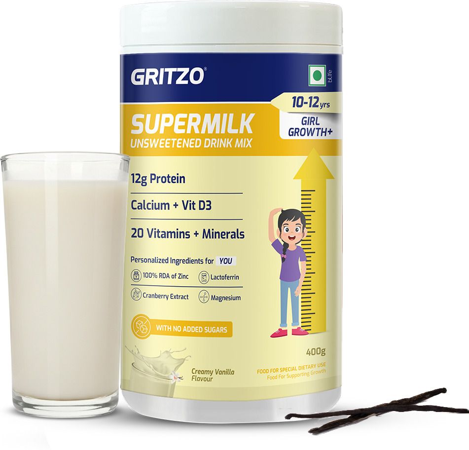 gritzo Supermilk Growth+ (Formerly Height+) Unsweetened (10-12y Girls) (Creamy Vanilla)-picture-43