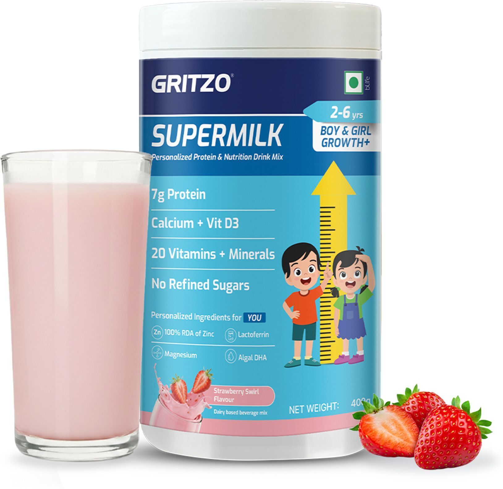 gritzo SuperMilk Growth+ (2-6y Boy & Girl), 7g Protein Powder, Strawberry Swirl-picture-46