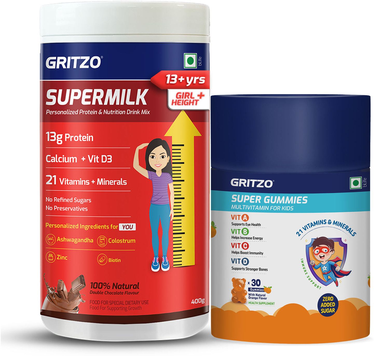 gritzo SuperMilk Height+(13+y Girls), 13g Protein (Double Chocolate) with Super Gummies-picture-16