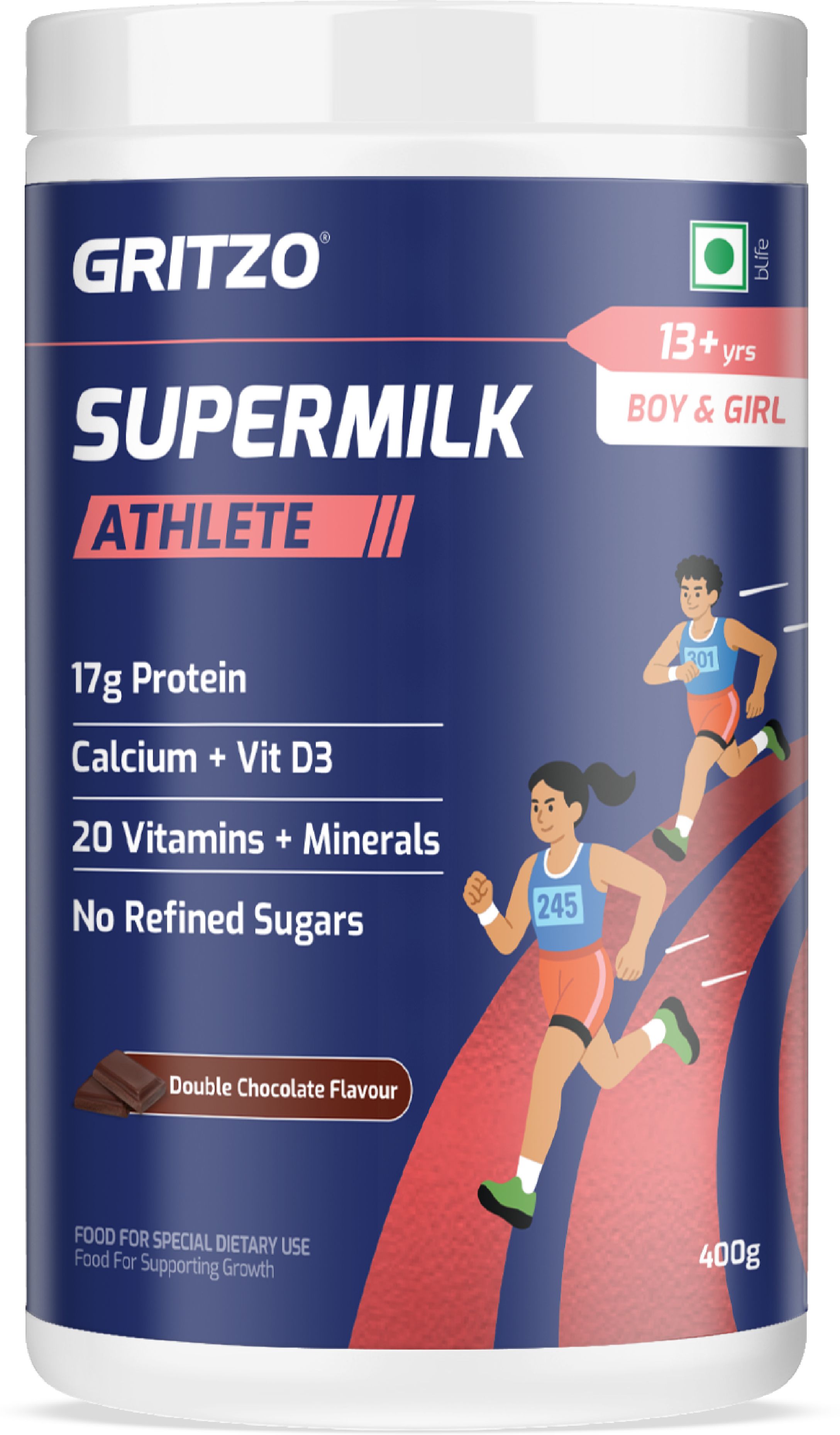 gritzo SuperMilk Athlete (13+y Boy & Girl ), 17g Protein Powder, Double Chocolate-picture-47