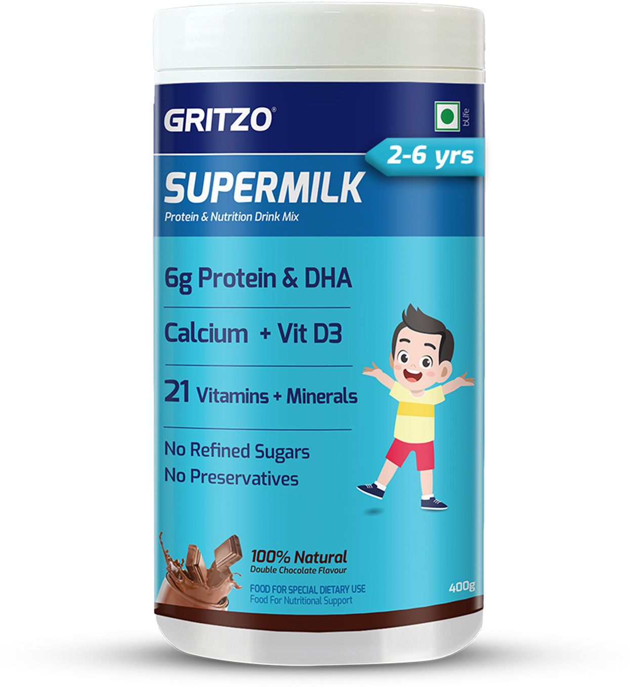 SuperMilk Overall Growth (2-6y), 6g Protein (Double Chocolate)