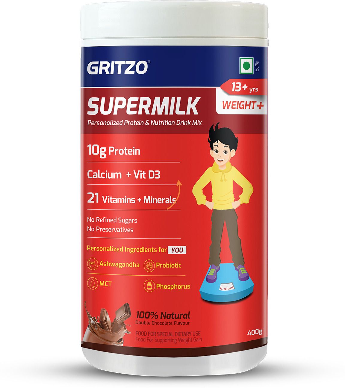 gritzo SuperMilk Weight+ (13+y), 10g Protein (Double Chocolate)-picture-29