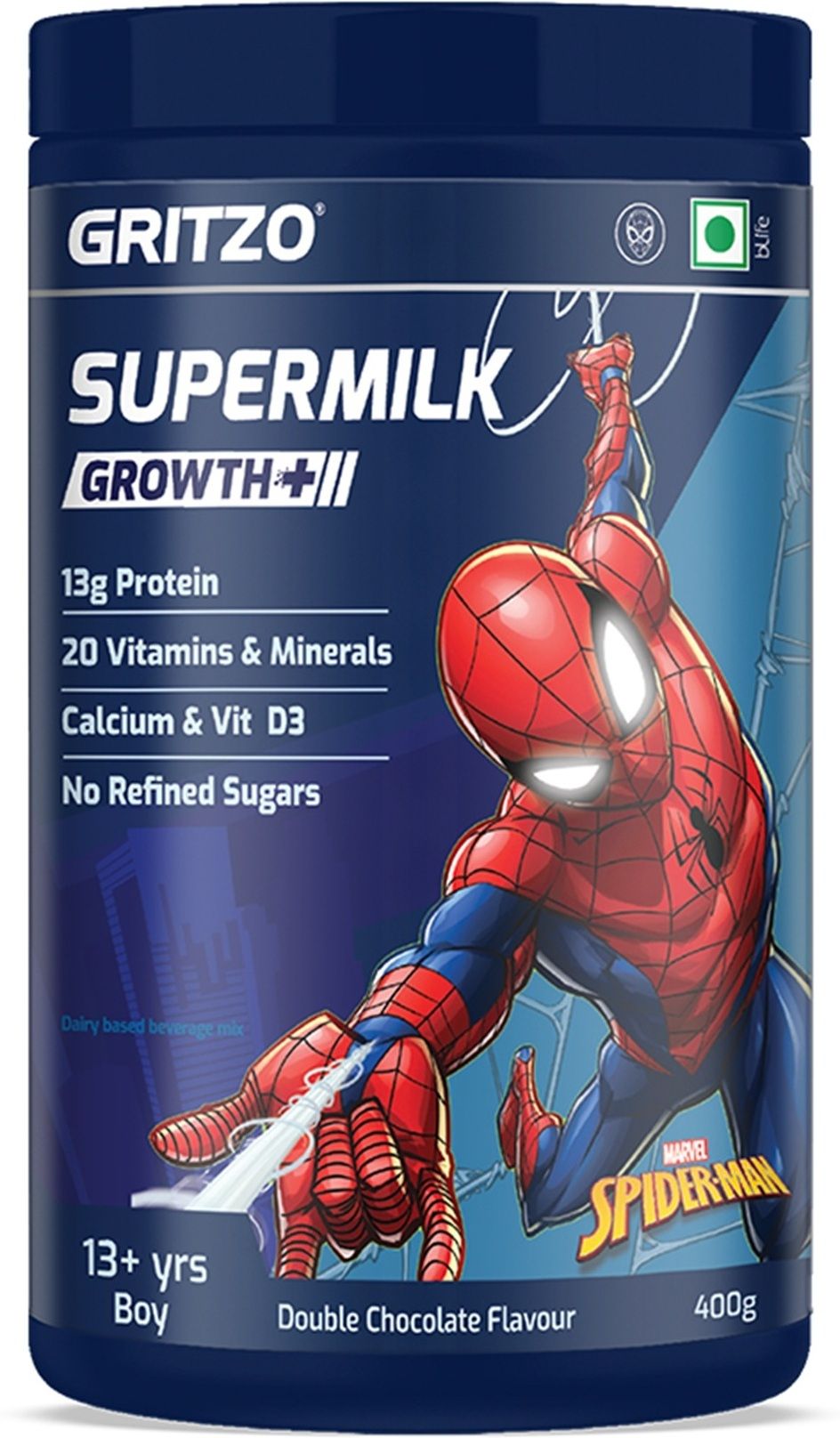 gritzo SuperMilk Growth+ Spiderman (13+y Boy), 13g Protein Powder, Double Chocolate-picture-31