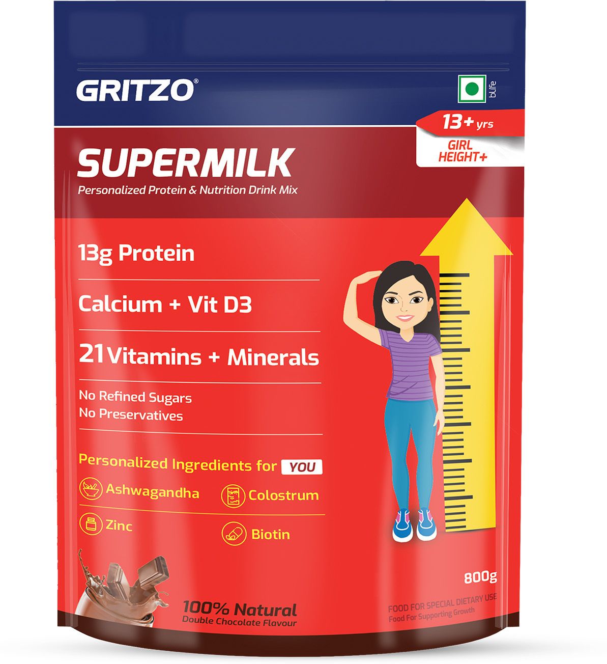 SuperMilk Height+ ( 13+y Girls), 13g Protein (Double Chocolate)