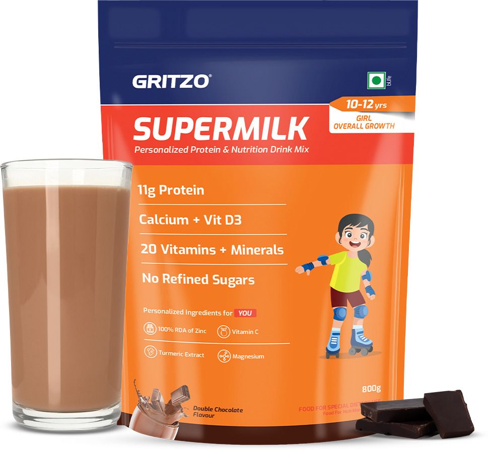 gritzo SuperMilk Overall Growth (10-12y Girls), 11g Protein (Double Chocolate)-picture-49