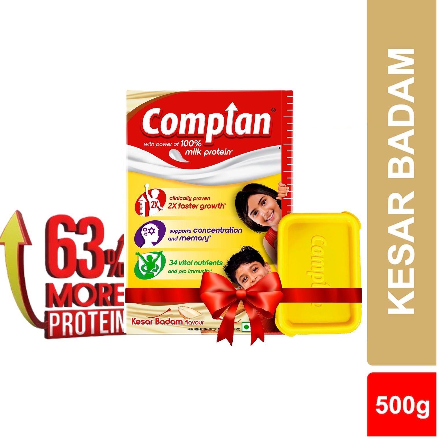 Nutrition Drink Powder for Children, Kesar Badam Carton with Tiffin Box