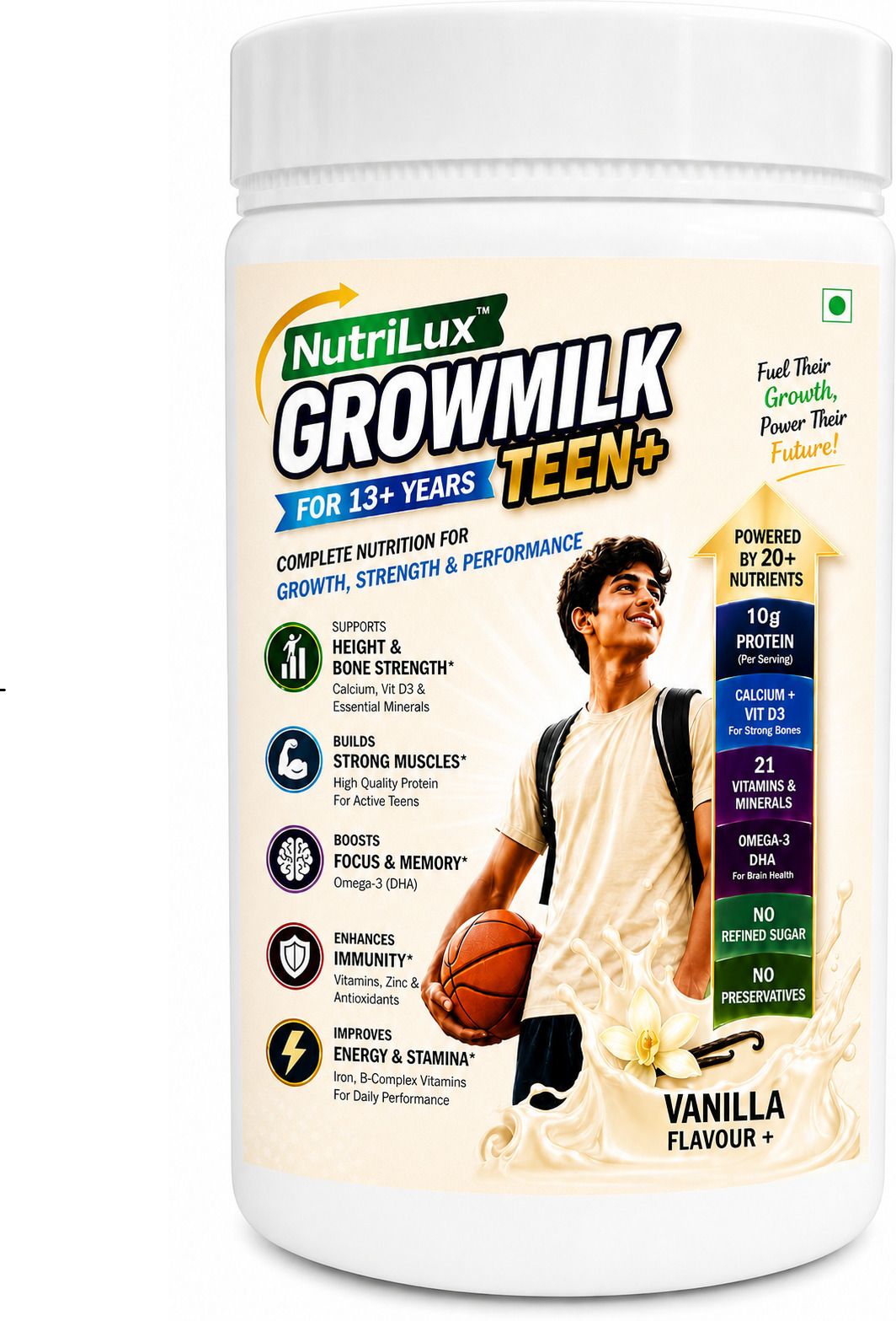 nutrilux Grow Milk Protein Powder for Teens 13+ | Height, Bones & Immunity | Vanilla-picture-14