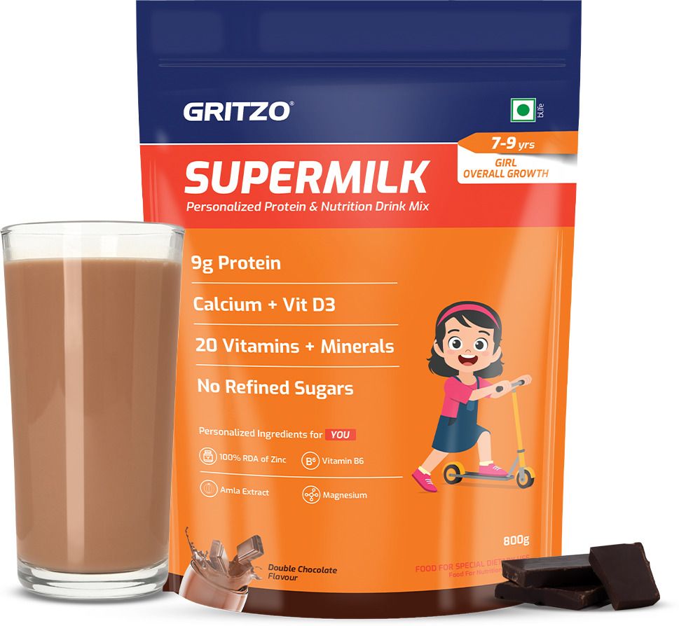 gritzo SuperMilk Overall Growth (7-9y Girls), 9g Protein (Double Chocolate)-picture-48