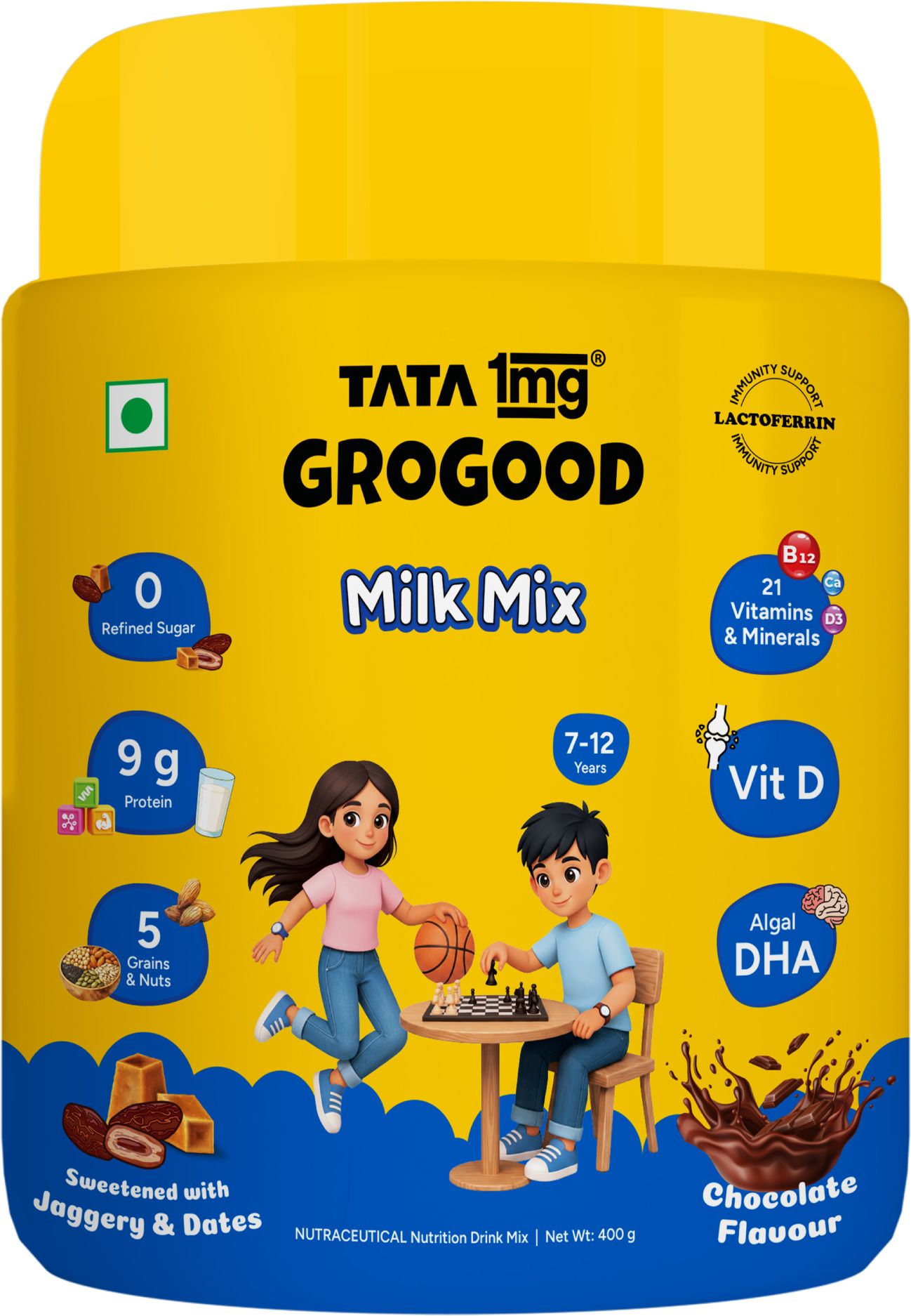 tata 1mg GroGood Kids Milk Mix (7–12 Yrs),Kids Protein Powder,9g Protein,No Refined Sugar-picture-10