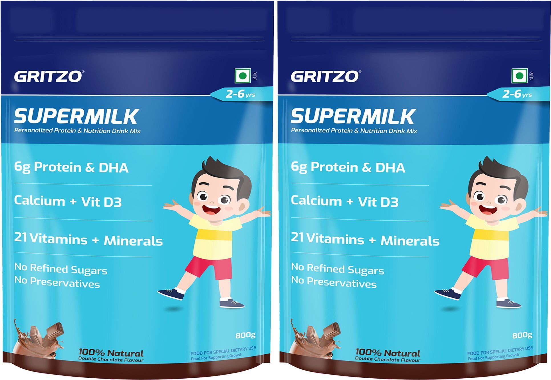 gritzo SuperMilk Daily Nutrition (2-6y), 6g Protein (Double Chocolate)-picture-42