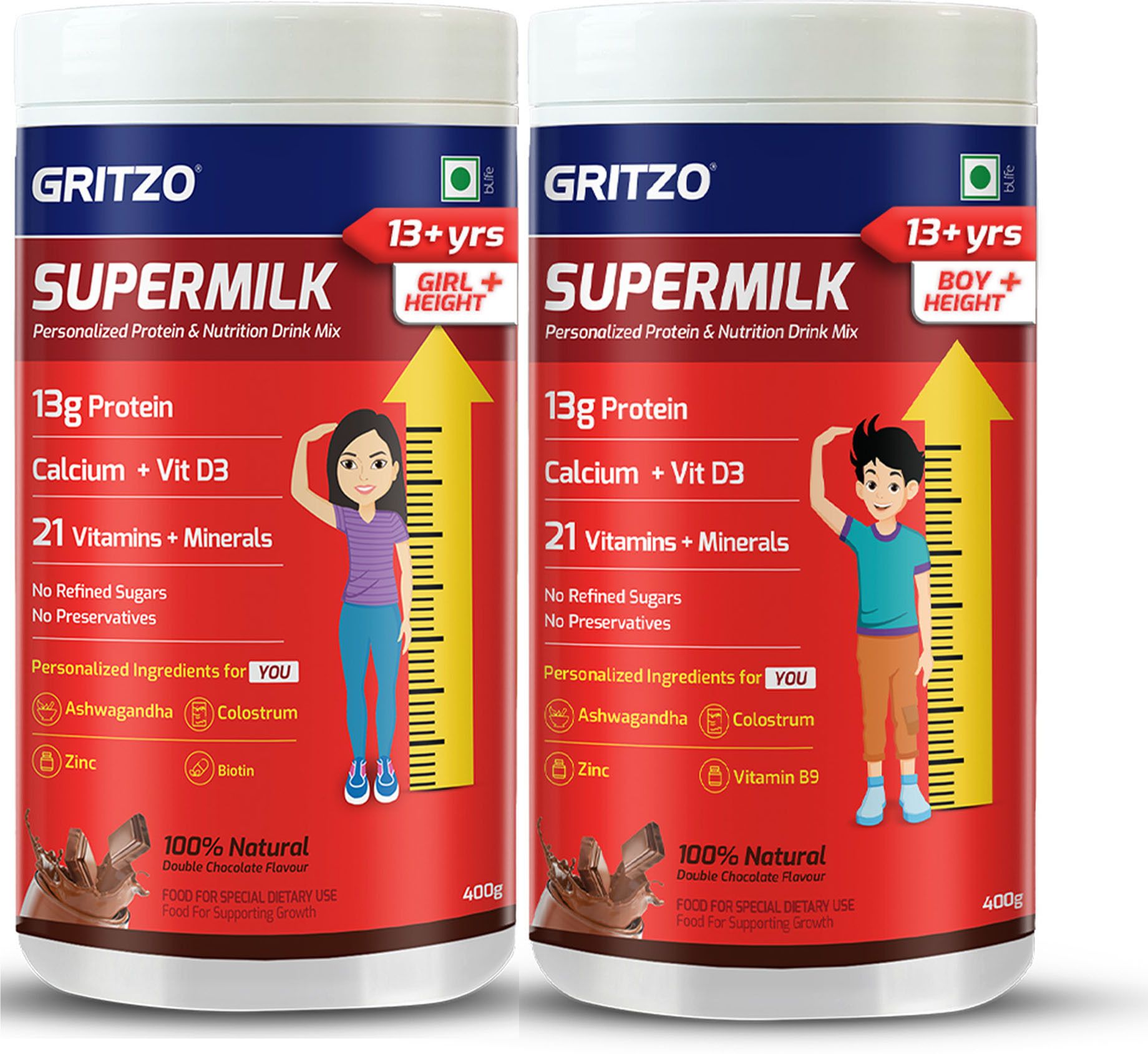 gritzo SuperMilk Height+ (13+y Boys & Girls), 13g Protein, Double Chocolate-picture-44