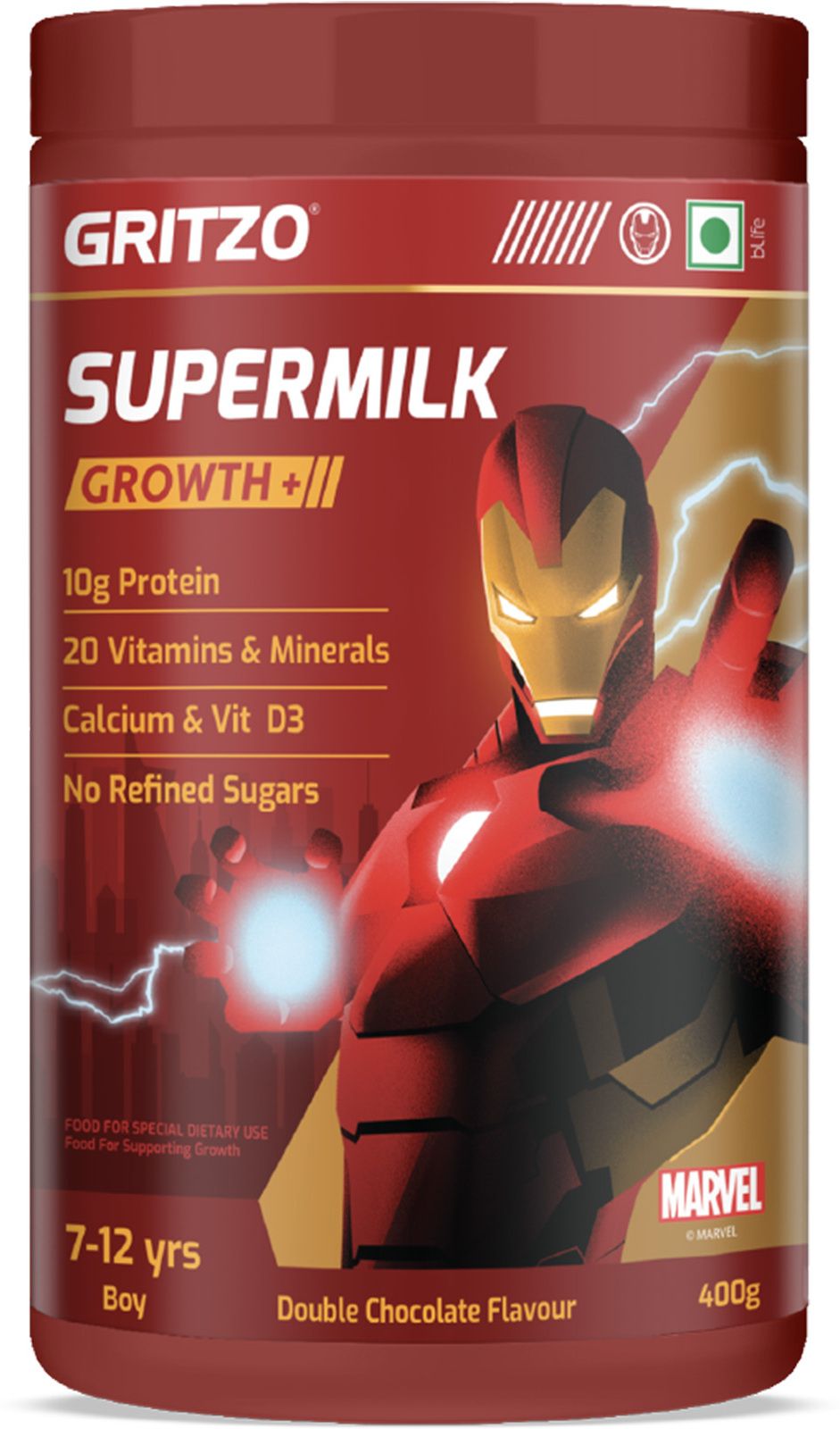 gritzo SuperMilk Growth+ Iron Man (7-12y Boy), 10g Protein, Double Chocolate-picture-21