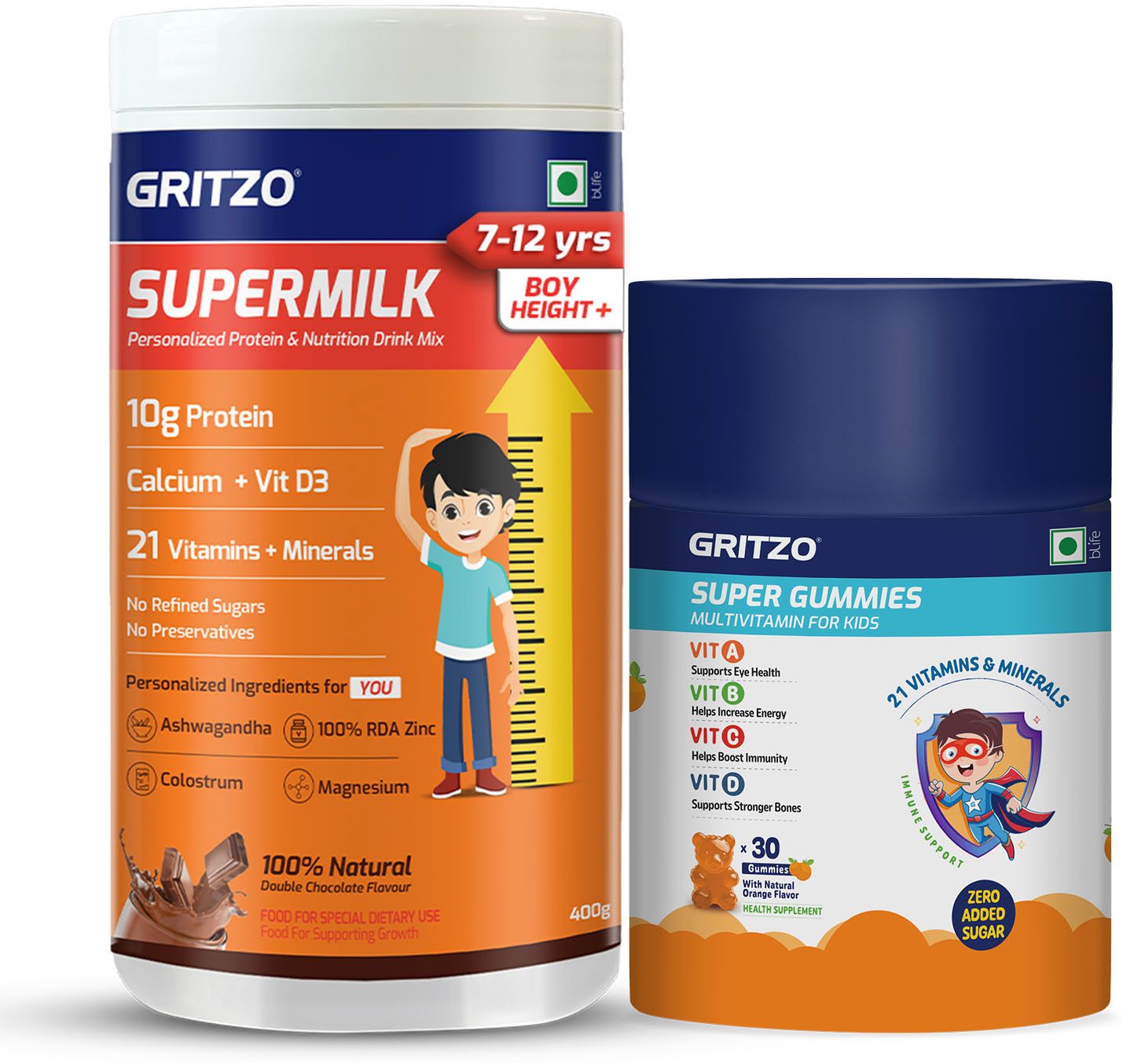 gritzo SuperMilk Height+(7-12y Boys), 10g Protein (Double Chocolate) with Super Gummies-picture-22