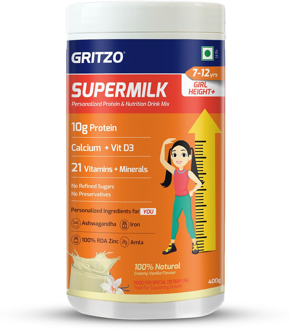 SuperMilk Height+ (7-12y Girls), 10g Protein (Creamy Vanilla)