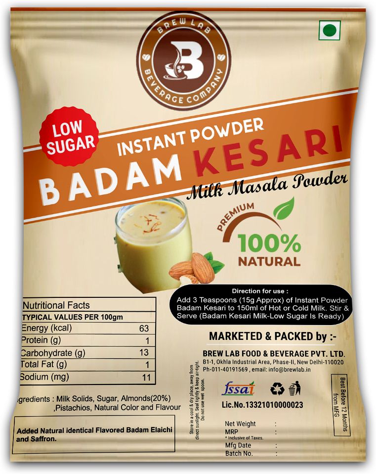 brew lab Badam Kesari Low Sugar Instant Milk Powder | Natural Taste & Flavor |-picture-10