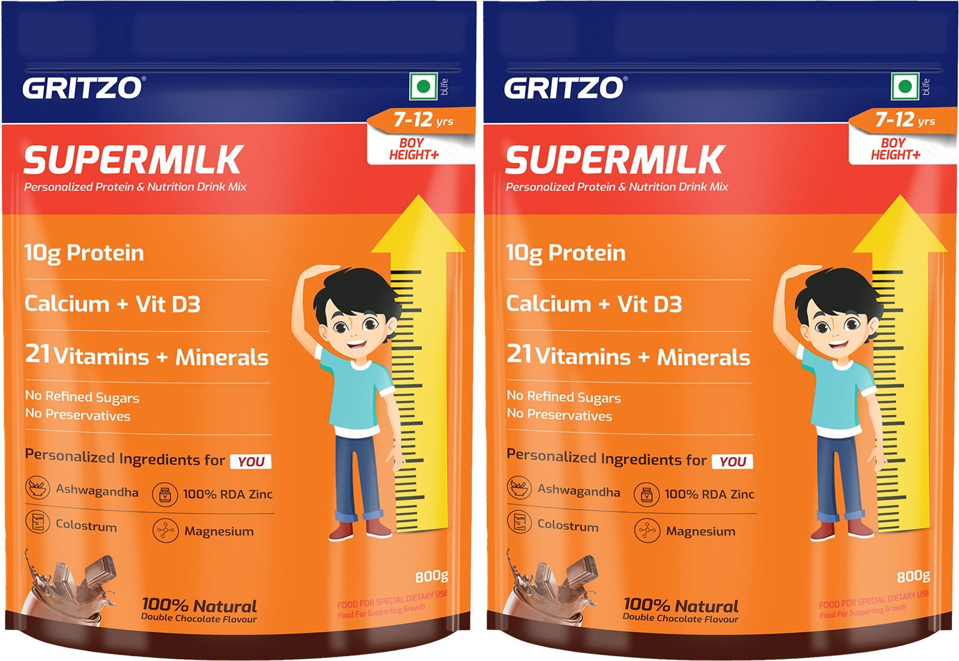 gritzo SuperMilk Height+ (7-12y Boys), 10g Protein (Double Chocolate)-picture-13