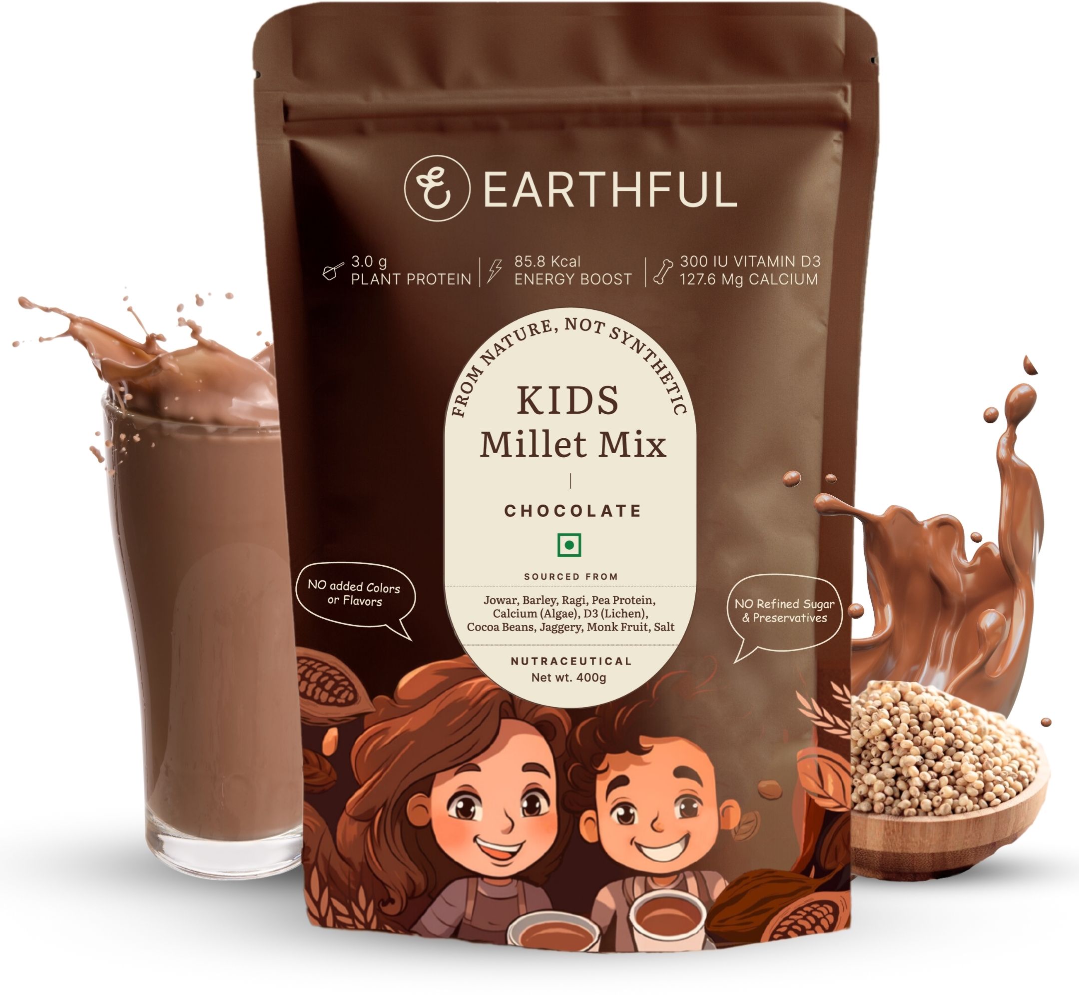 earthful Kids Millet Mix | 400g | No Refined Sugar | Ragi, Jowar, Barley | Jaggery, Cocoa-picture-22