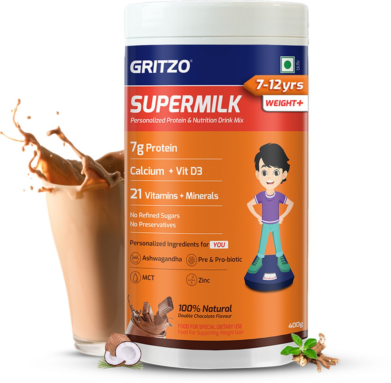 SuperMilk Weight+ (7-12y), 7g Protein (Double Chocolate)-image-23