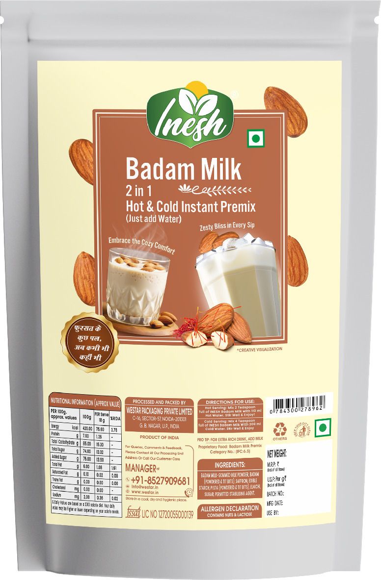 Badam milk 2 in 1 hot & cold instant premix (just add water) Pouch 1 Kg.-image-17