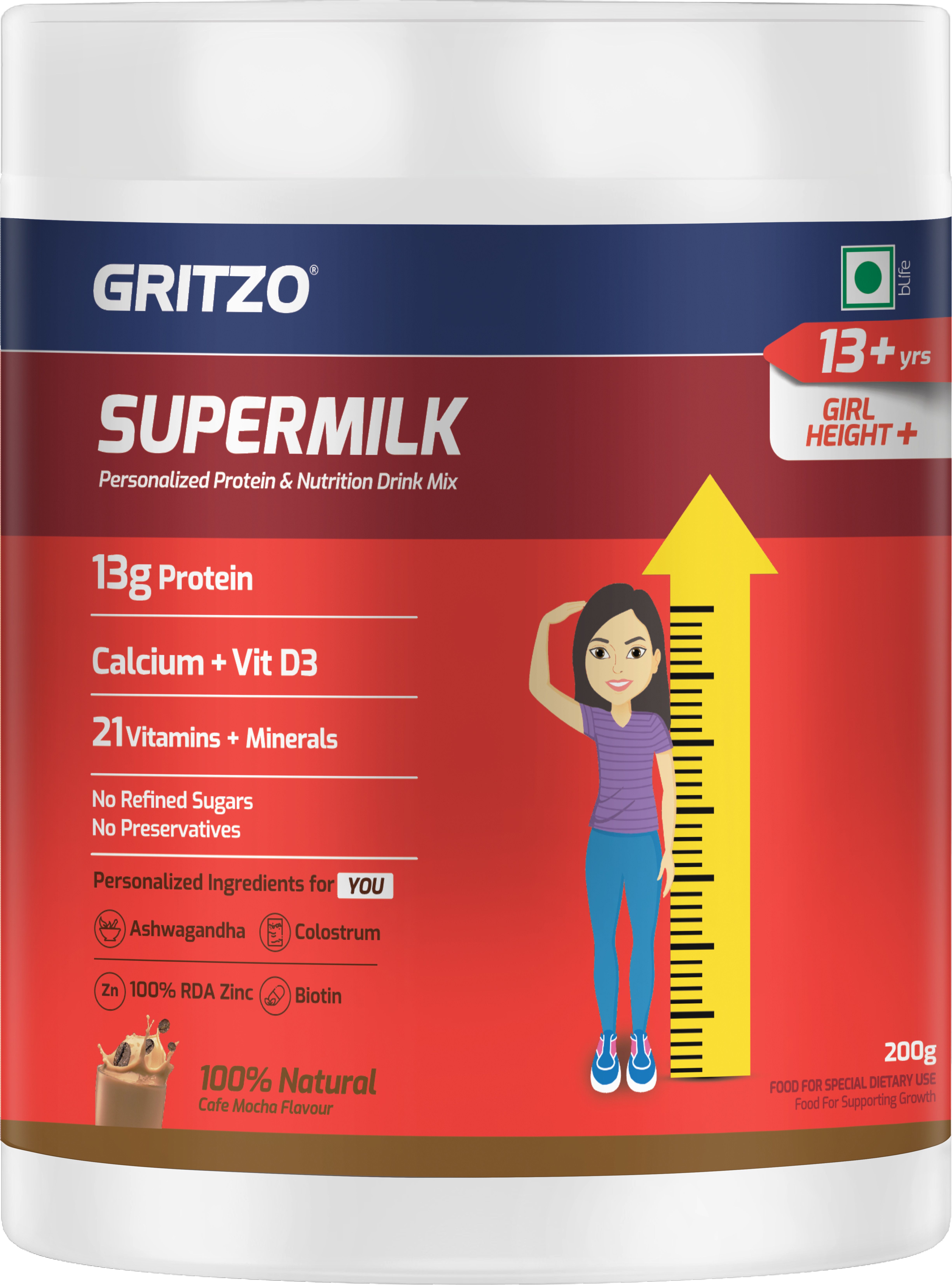 SuperMilk Height+ (13+y Girls), 13g Protein (Cafe Mocha)