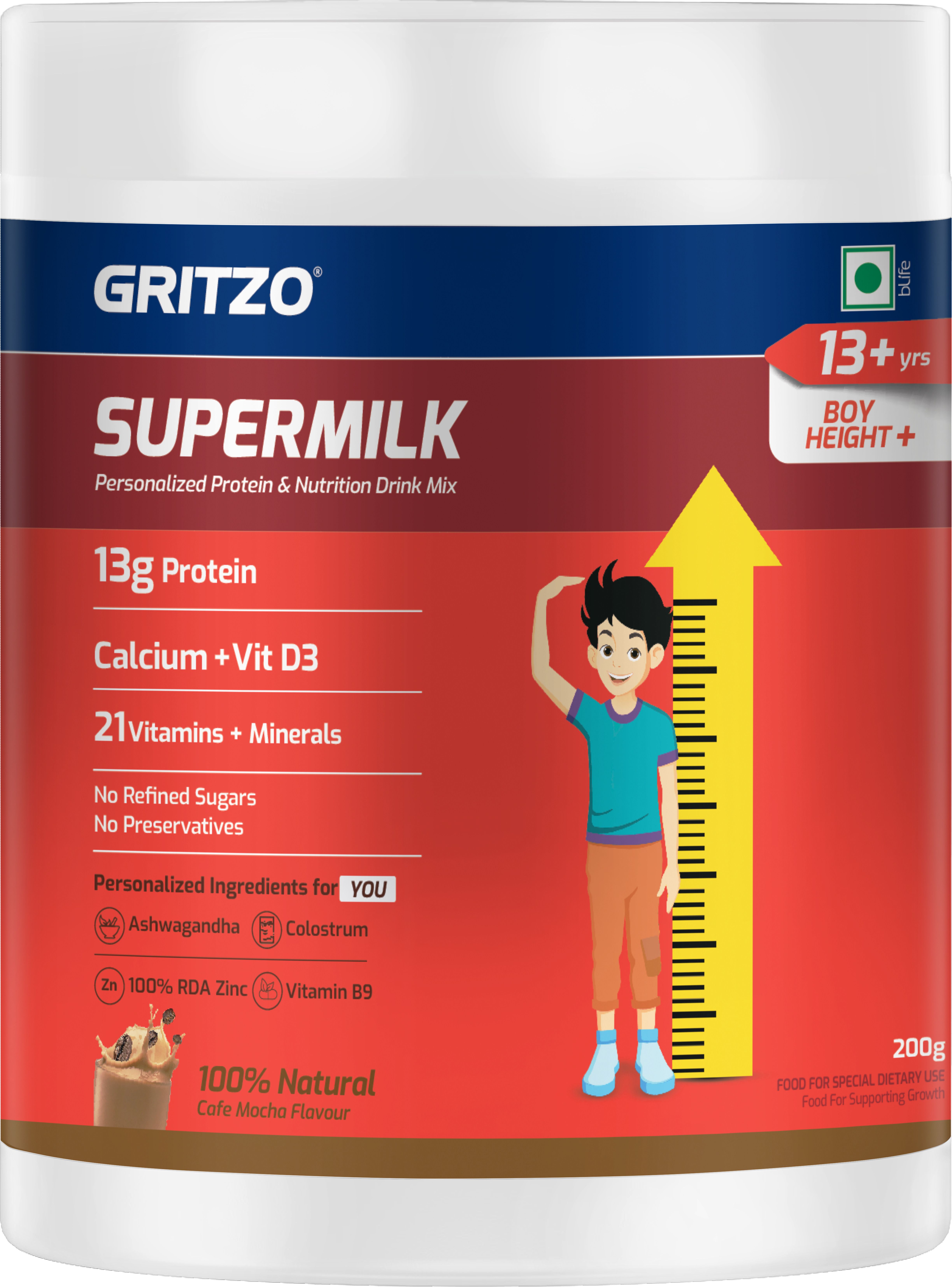 SuperMilk Height+ (13+y Boys), 13g Protein (Cafe Mocha)