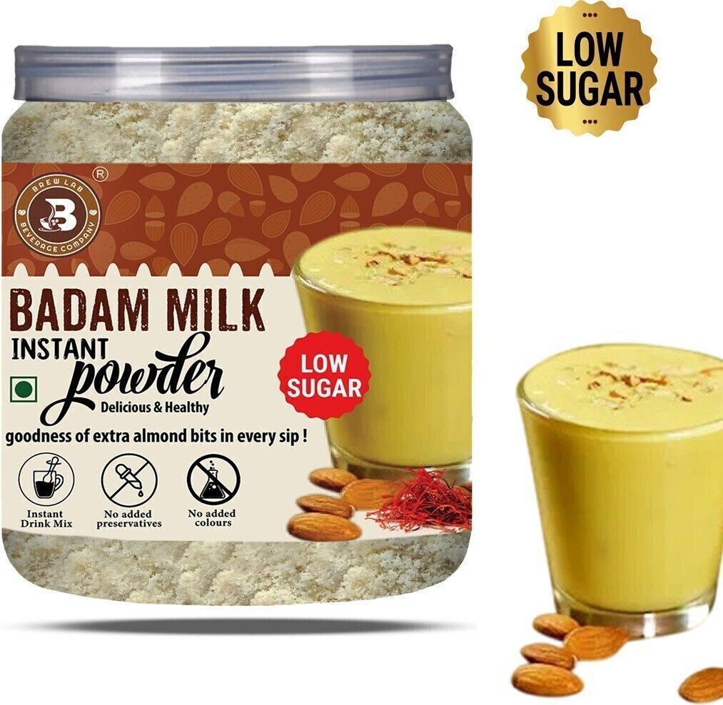 brew lab Instant Low Sugar Badam Milk Powder with Kesar and Real Badam Pieces-250gm-picture-42