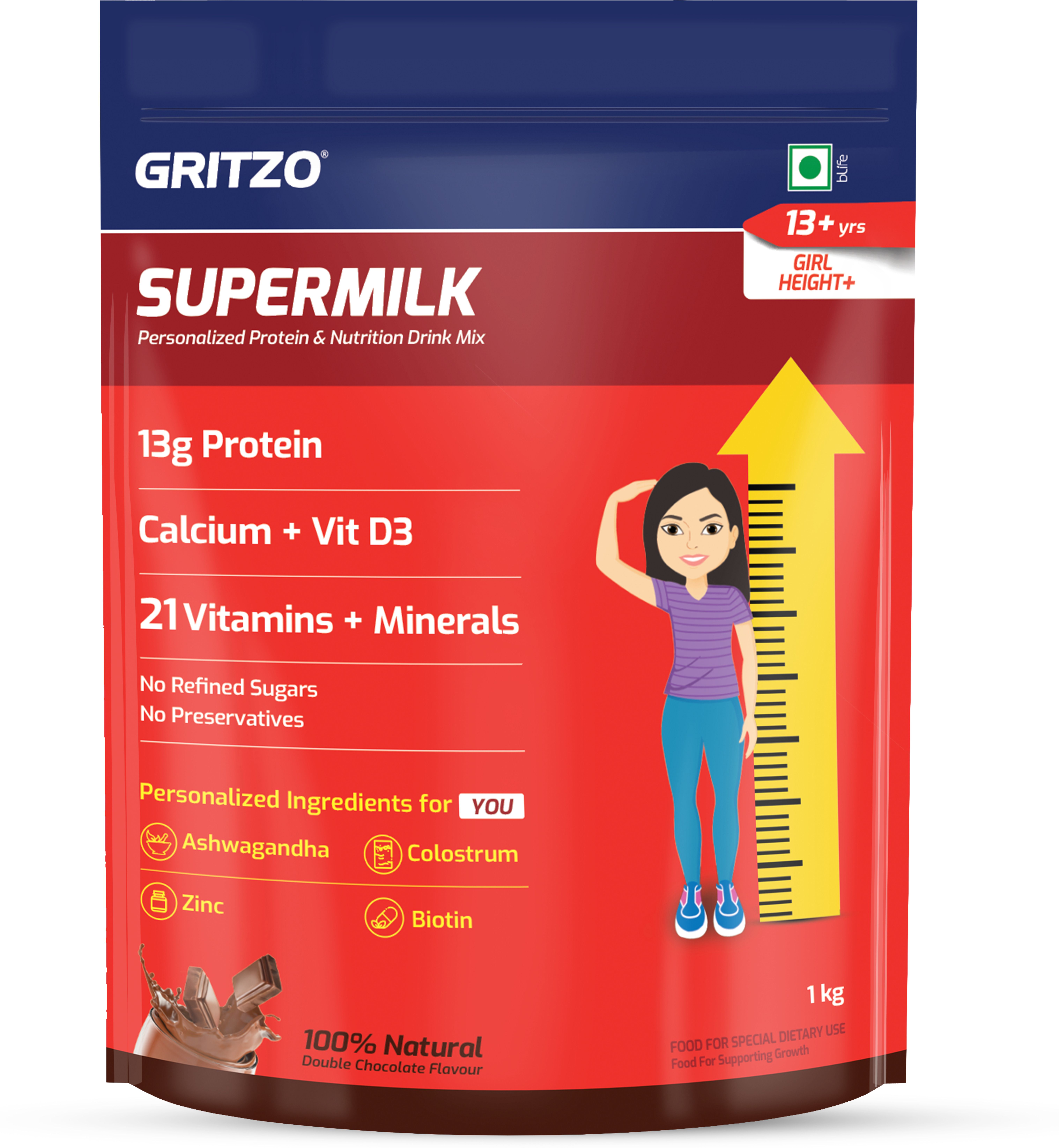 SuperMilk Height+ (13+y Girls), 13g Protein Powder, Double Chocolate, Pouch-image-5