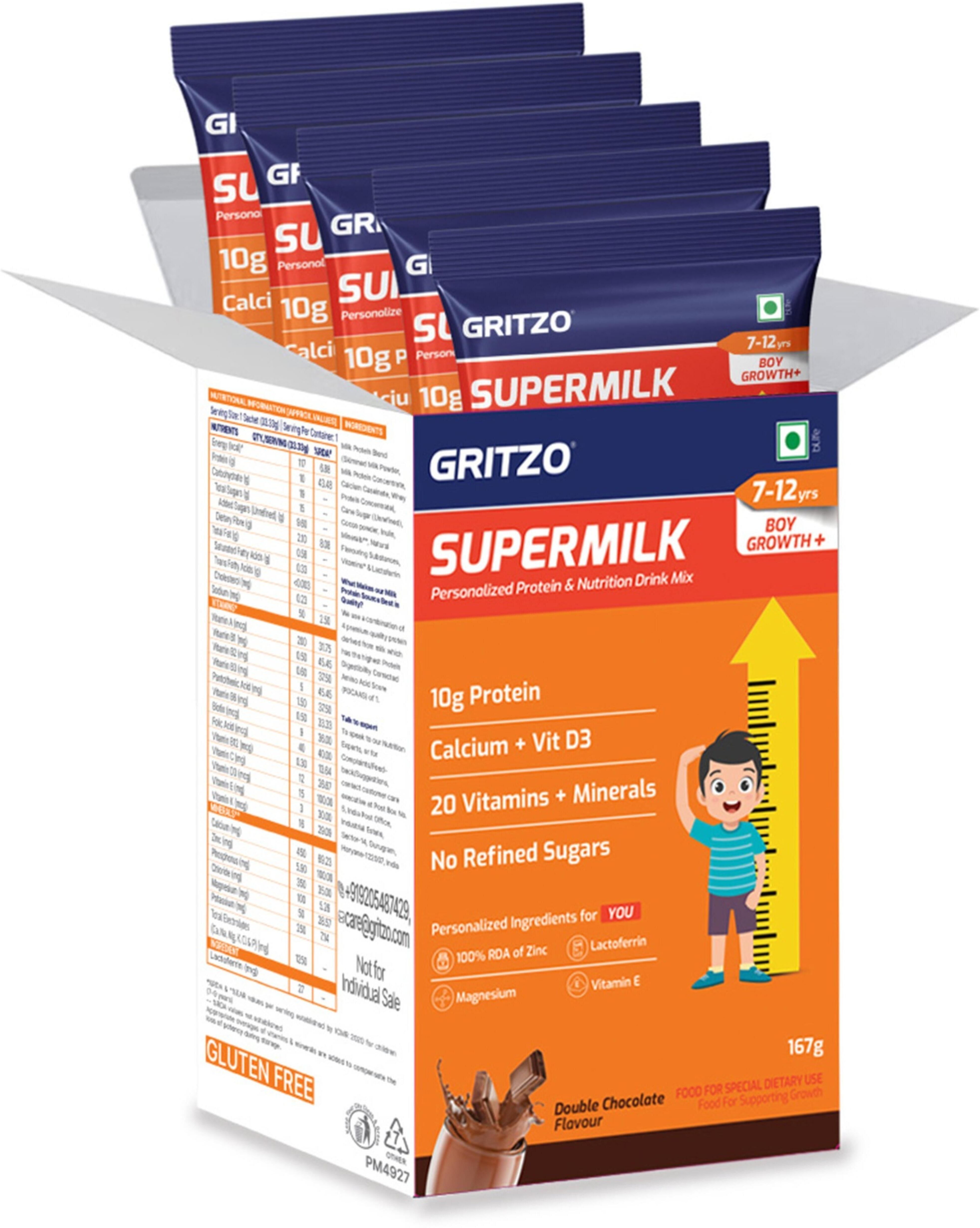 gritzo SuperMilk Growth+ (Formerly Height+) (7-12y Boys), 10g Protein, Double Chocolate-picture-42