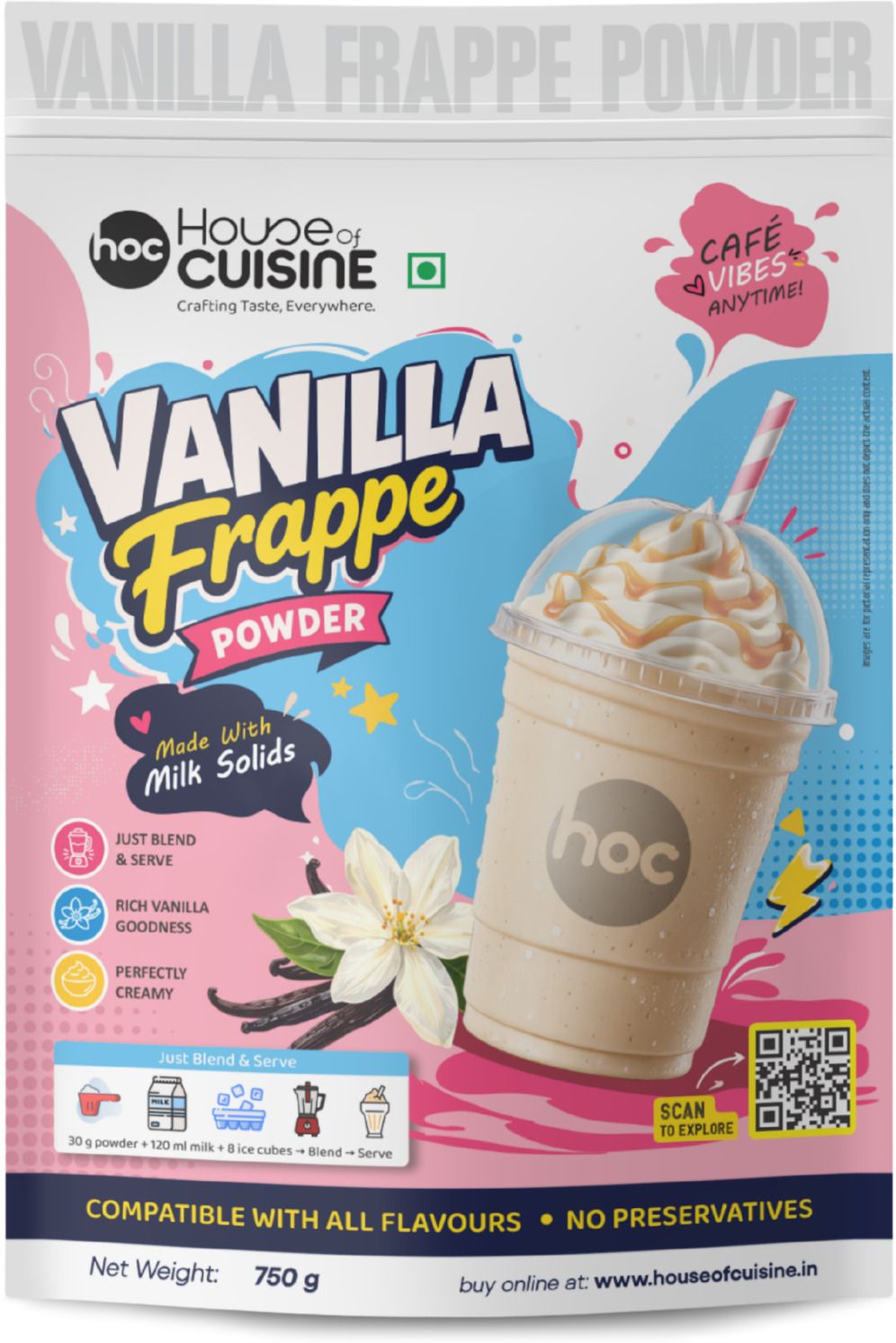 house of cuisine HOC Vanilla Frappe Powder | Café Style Frappe Mix for Cold Coffee & Shakes-picture-18