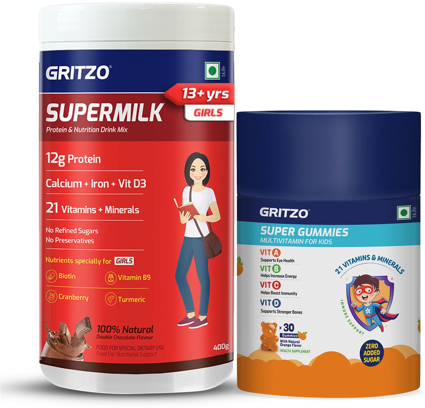 gritzo SuperMilk Overall Growth(13+y Girls), 12g Protein (Chocolate) with Super Gummies-picture-15
