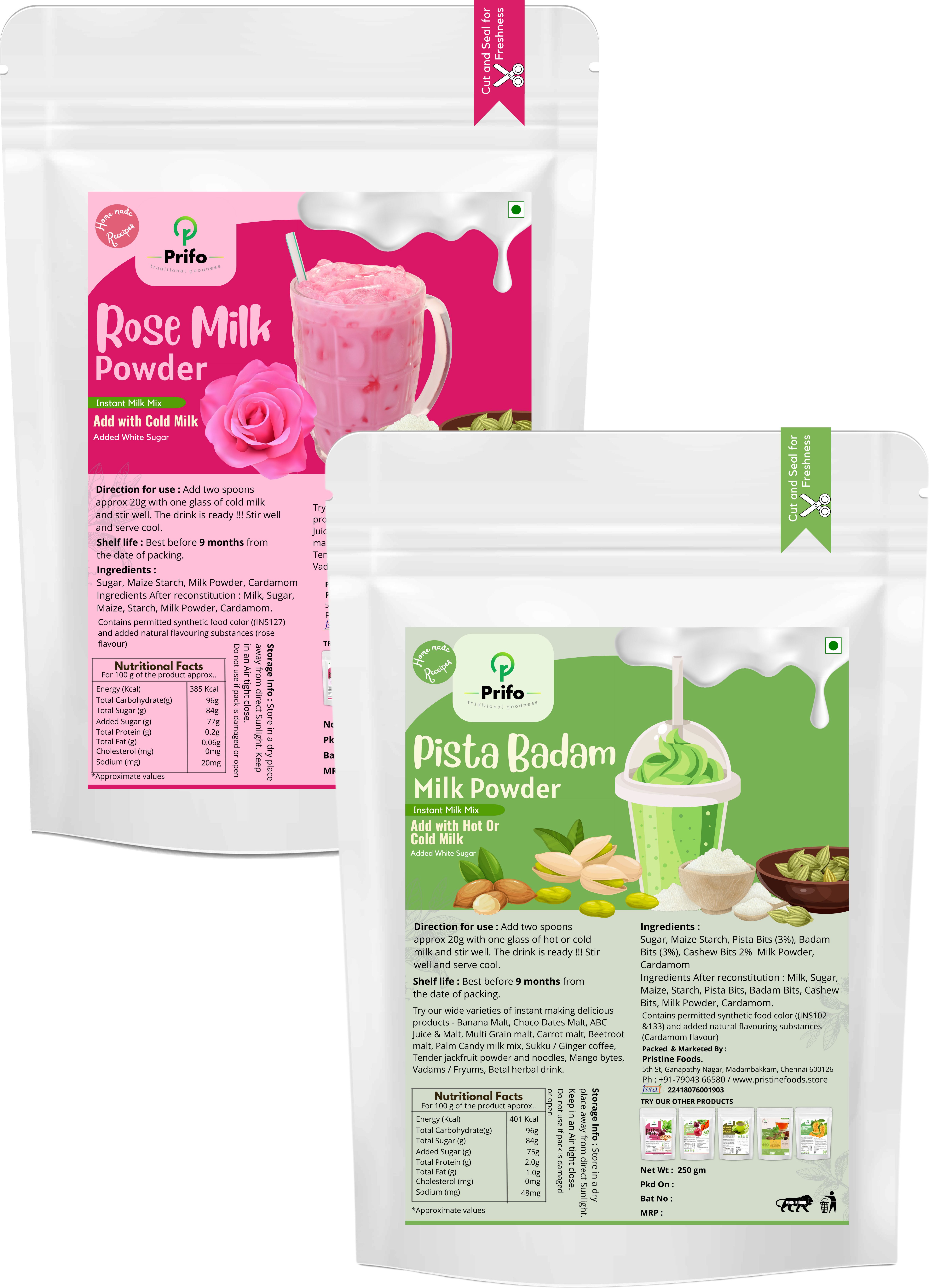 prifo Rose Milk and Pista Badam Milk Mix for Desserts,Smoothies,Ice cream,Milkshakes.-picture-18