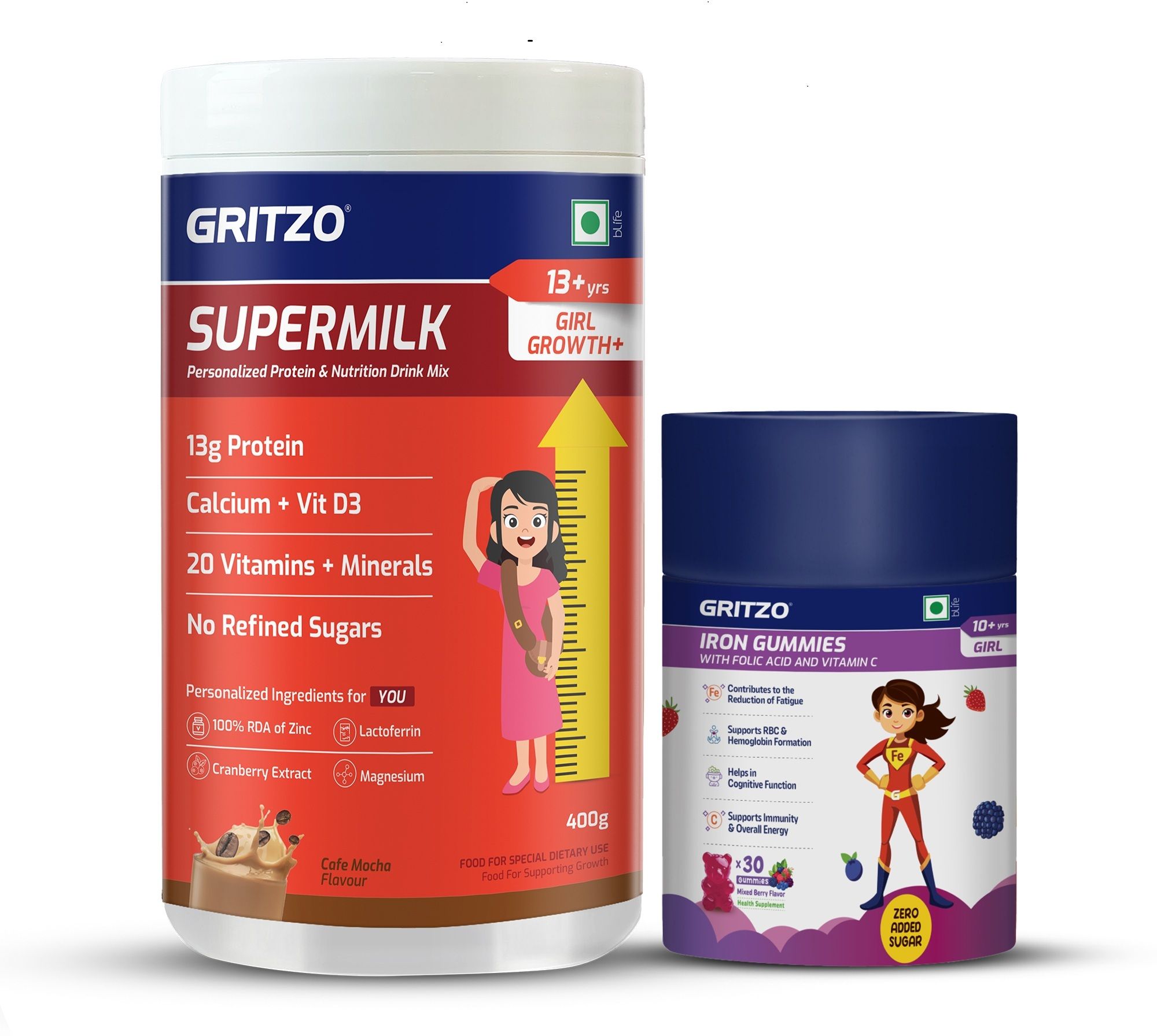 gritzo SuperMilk Growth+ (Formerly Height+) (13+y Girls) (Cafe Mocha) with Iron Gummies-picture-9