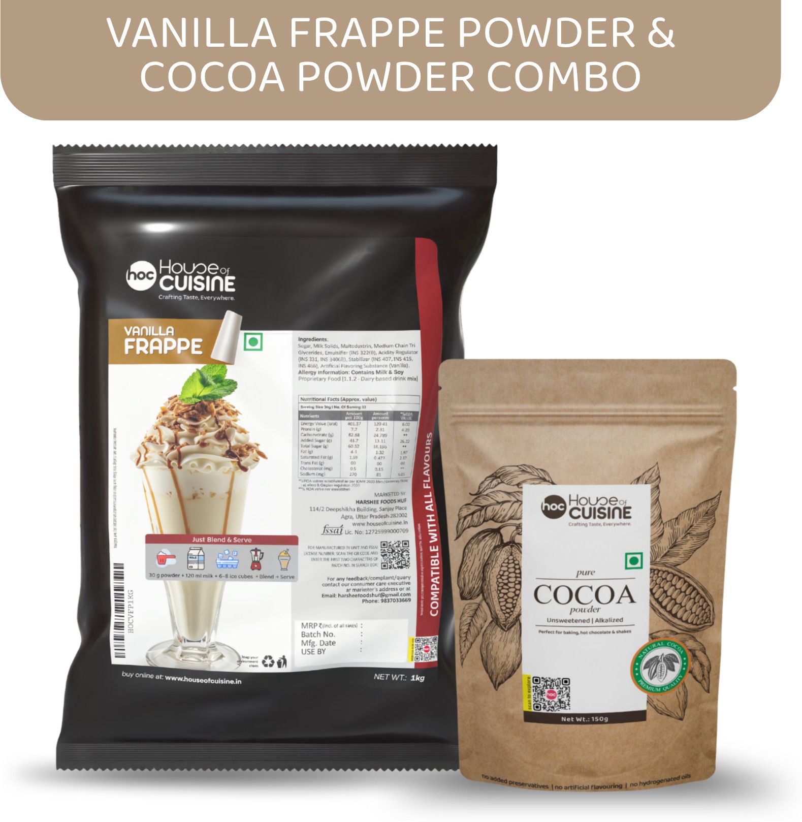HOC Vanilla Frappe Powder 1 kg + Cocoa Powder 150g | Cafe Style Thick & Beverage-image-29