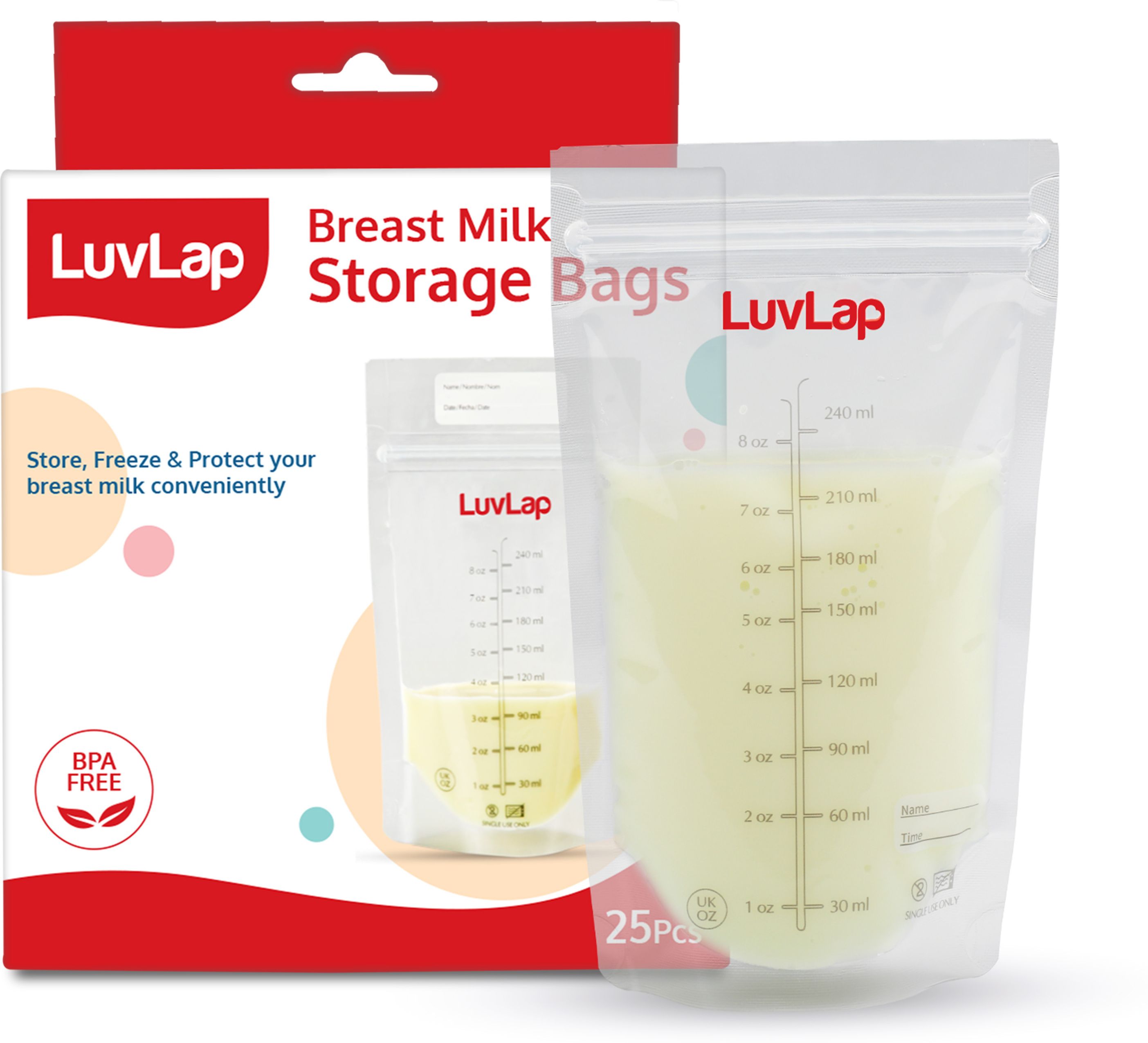 Baby Breast Milk Storage Bags, BPA Free Disposable Milk Freezer Bags for Breast Feeding (Pack of 25 Bags)