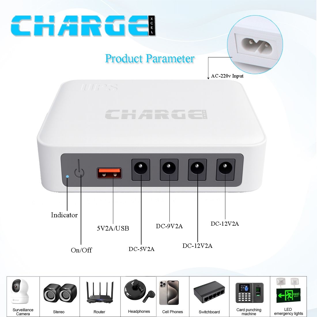 ChargeXcel Mini UPS 12V,9V,5V USB & TYPE C Power Backup for CCTV,MODEM,BIOMETERIC Power Backup for Router