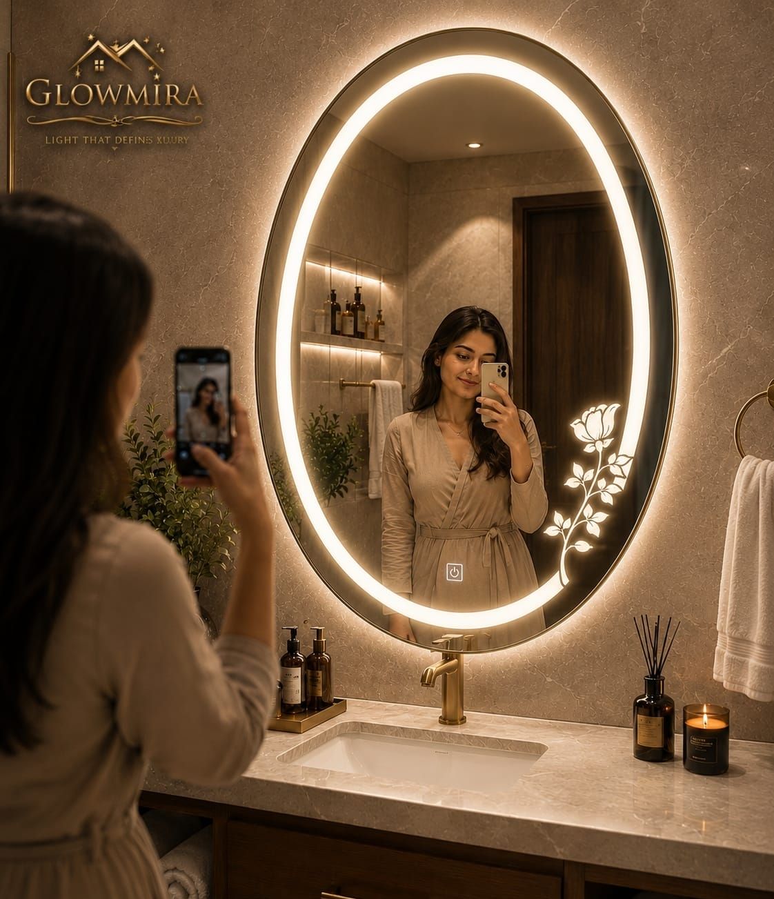 glowmira 18x24 Inch LED Wall Mirror Glass with Touch Sensor Lights for Decor Mirror Bathroom Mirror-picture-44
