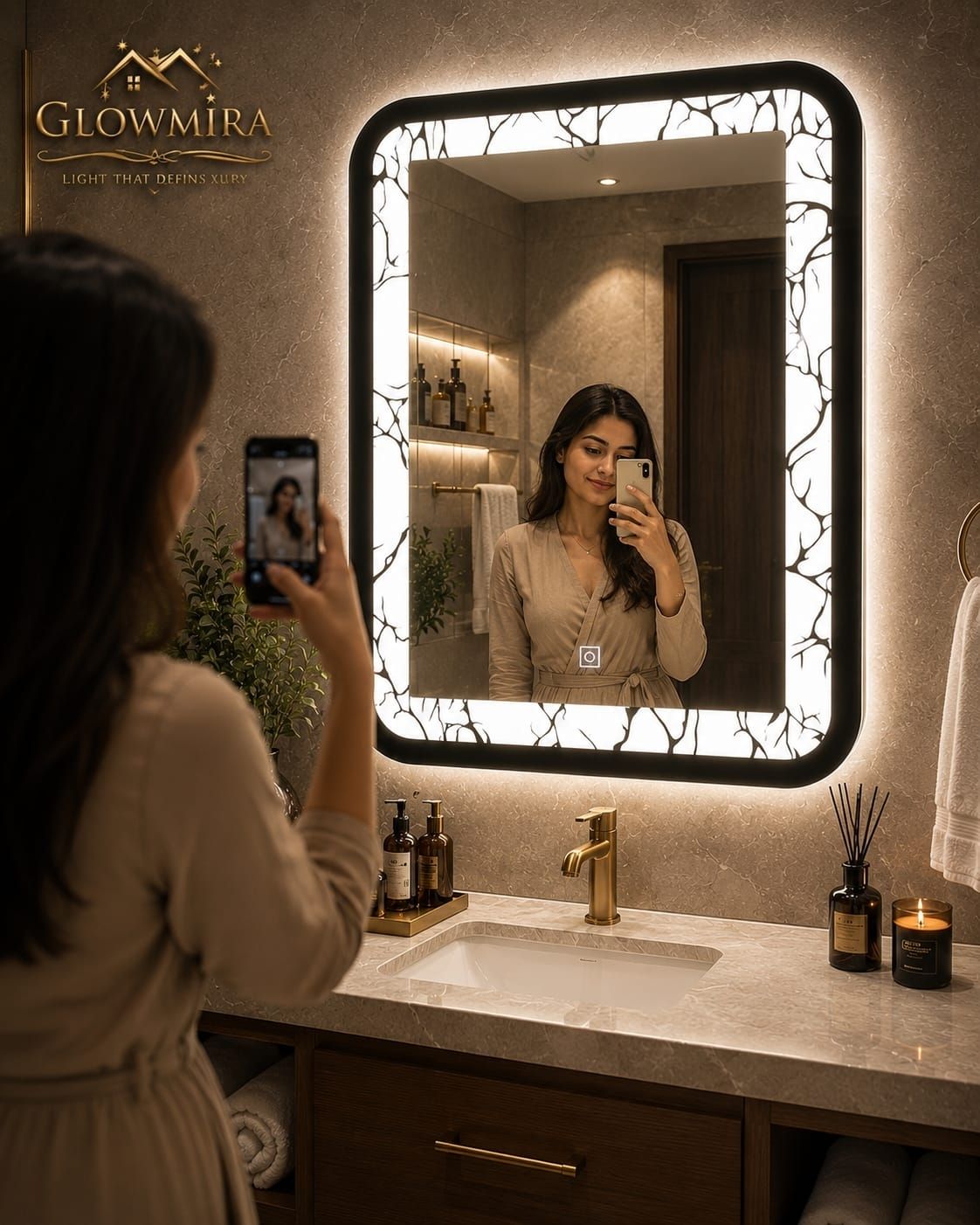 glowmira 18x24 Inch best LED Mirror with Sensor Dimmer, 3-Mode Light, UHD Glass – Premium Bathroom Mirror-picture-45