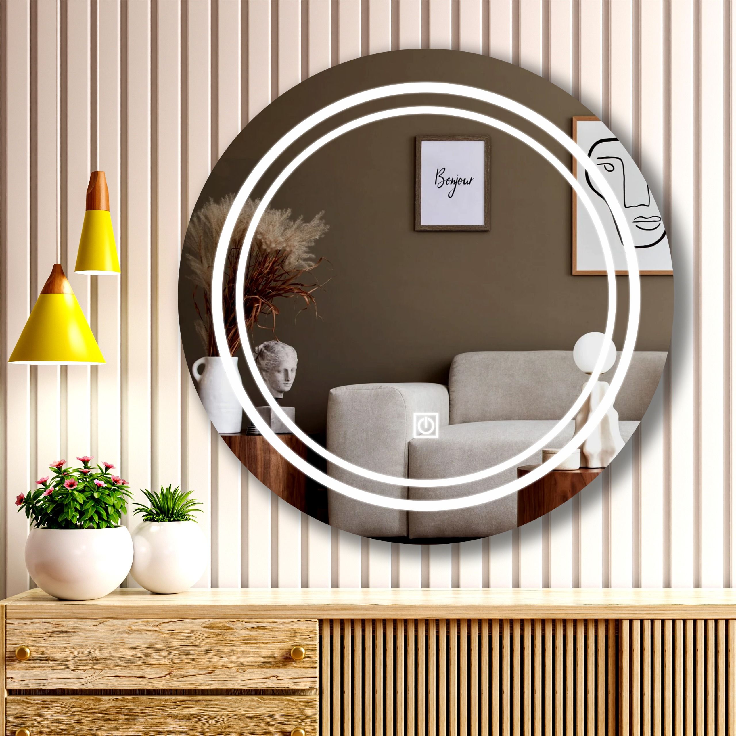 Round Wall Mounting Mirror with Light Size 24X24 inch Bathroom Mirror-image-46