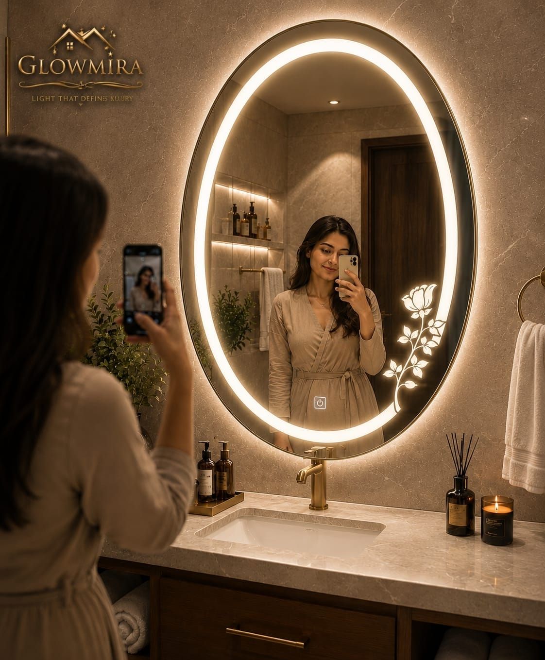 glowmira Stylish LED Mirror with Touch Sensor 3 Color (Warm,White,Natural)Bathroom Mirror Bathroom Mirror-picture-23
