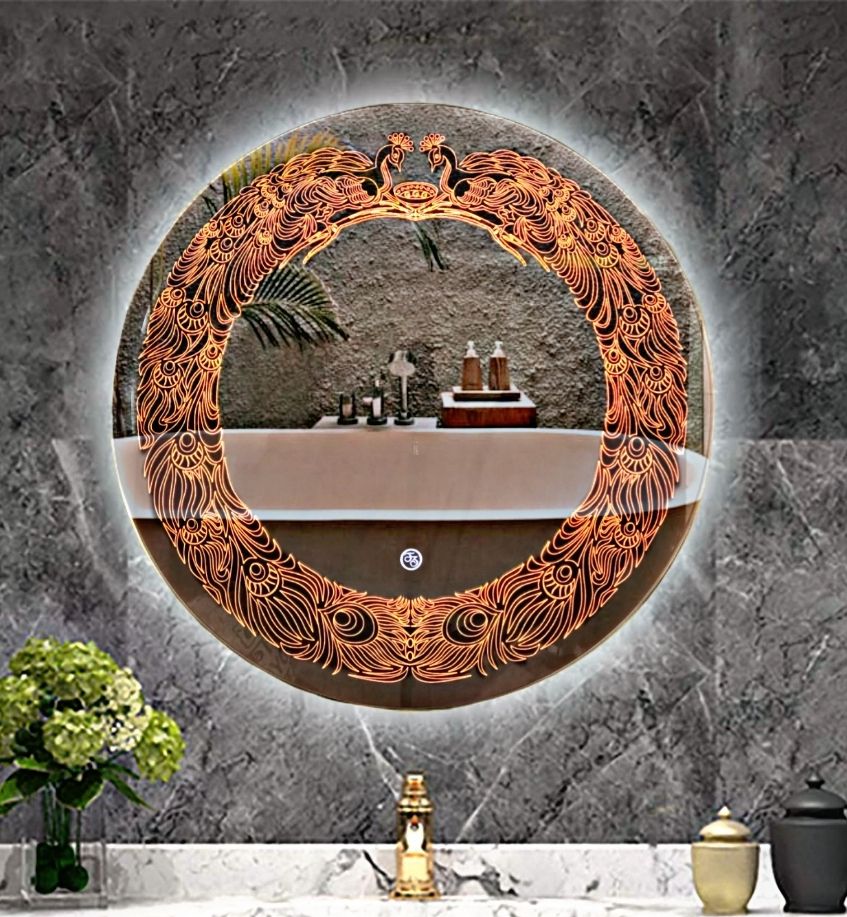 Round Frame LED Mirror Size 24" X 24" Decorative 3 color Led with Touch sensor Bathroom Mirror-image-49
