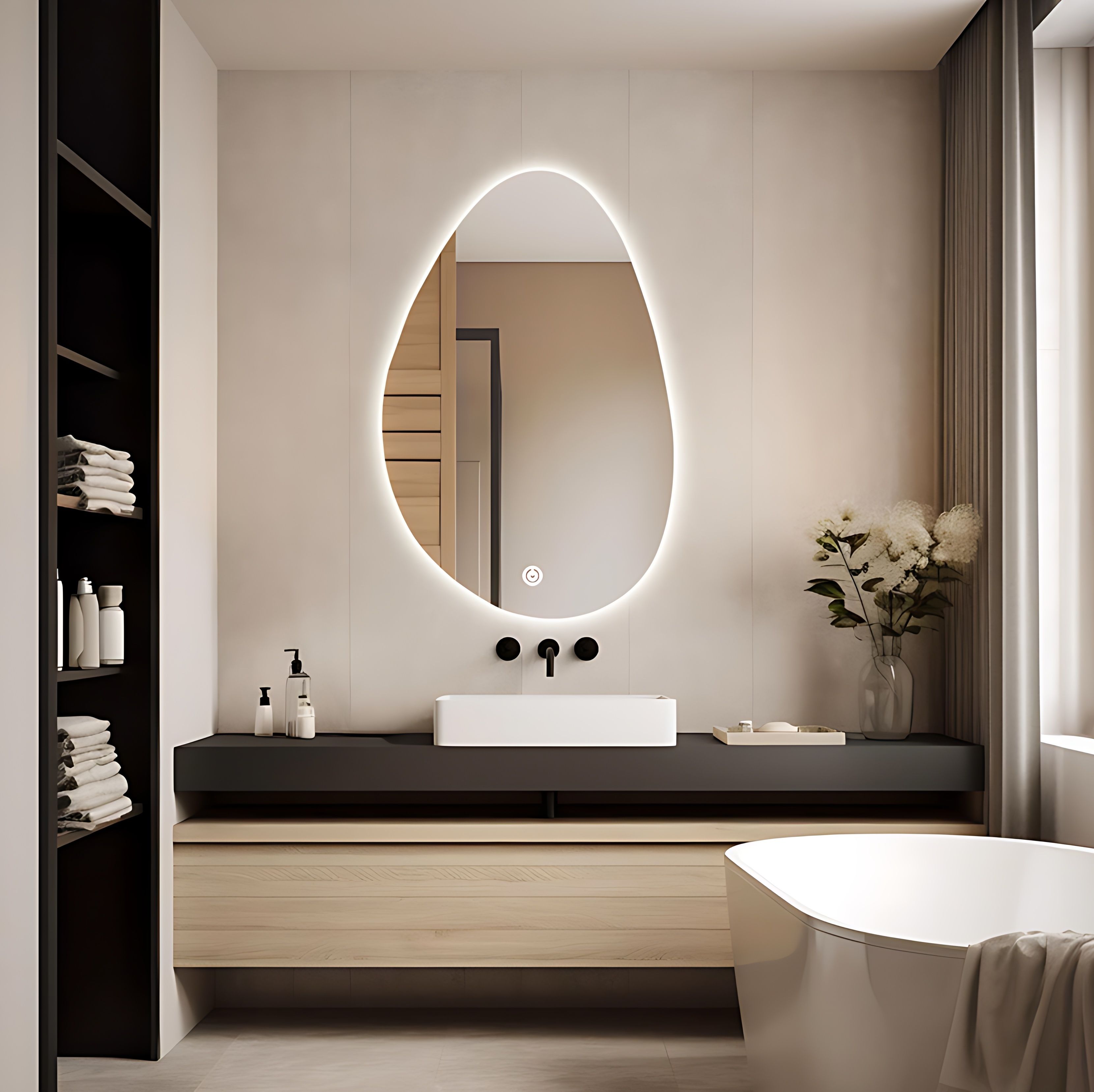 Oval Pebble Shape LED Mirror|| Size 18x24, Decorative Mirror with Lights Bathroom Mirror-image-33