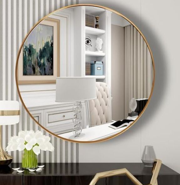 ELEGANT ROUND MIRROR WITH GOLDEN NON-METALLIC FRAME FRAME 24X24IN K1 Bathroom Mirror-image-24