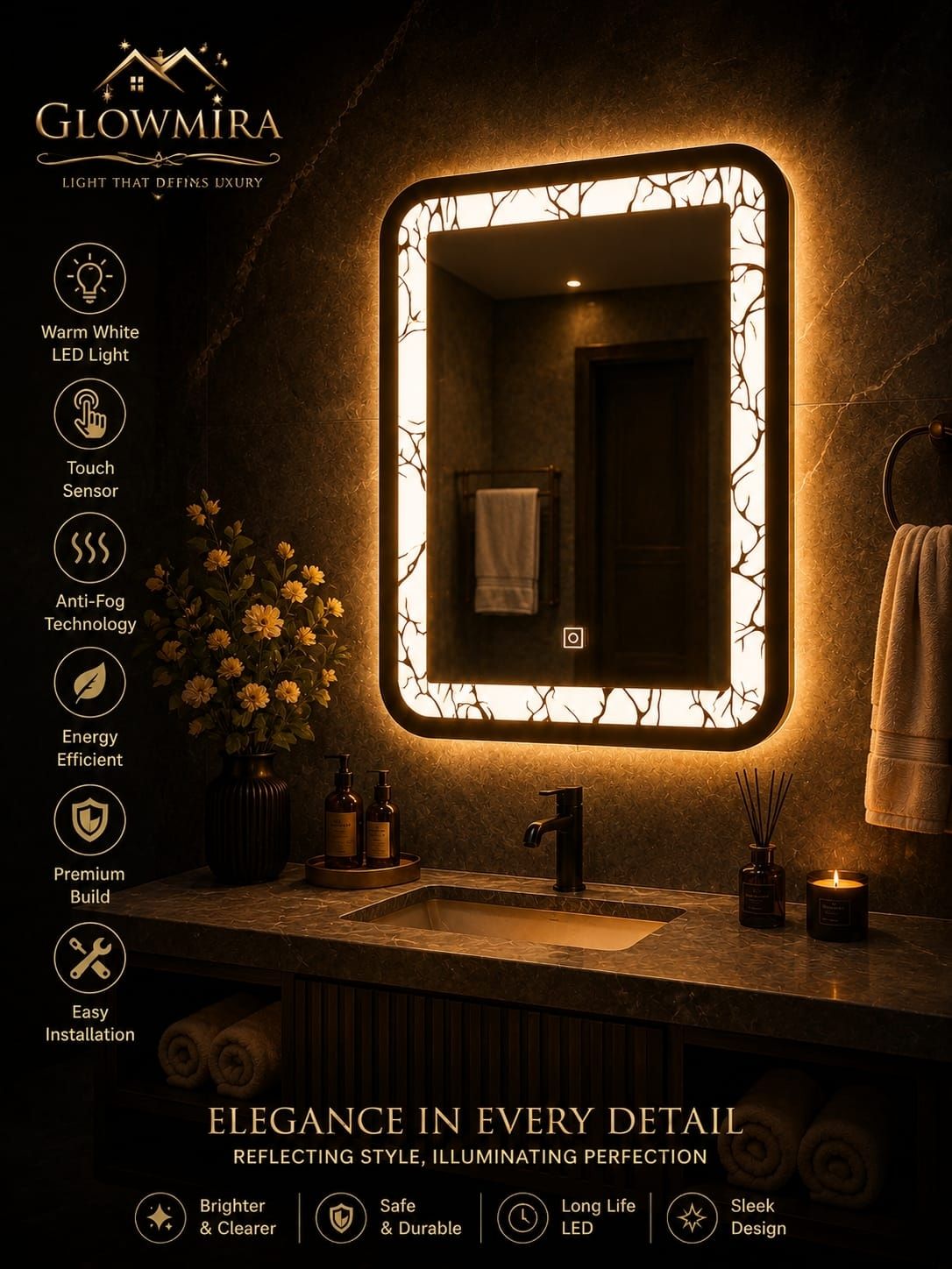 18x24 Best LED Mirror with Sensor Dimmer, 3-Mode Light, Bathroom Vanity Mirror Bathroom Mirror-image-3
