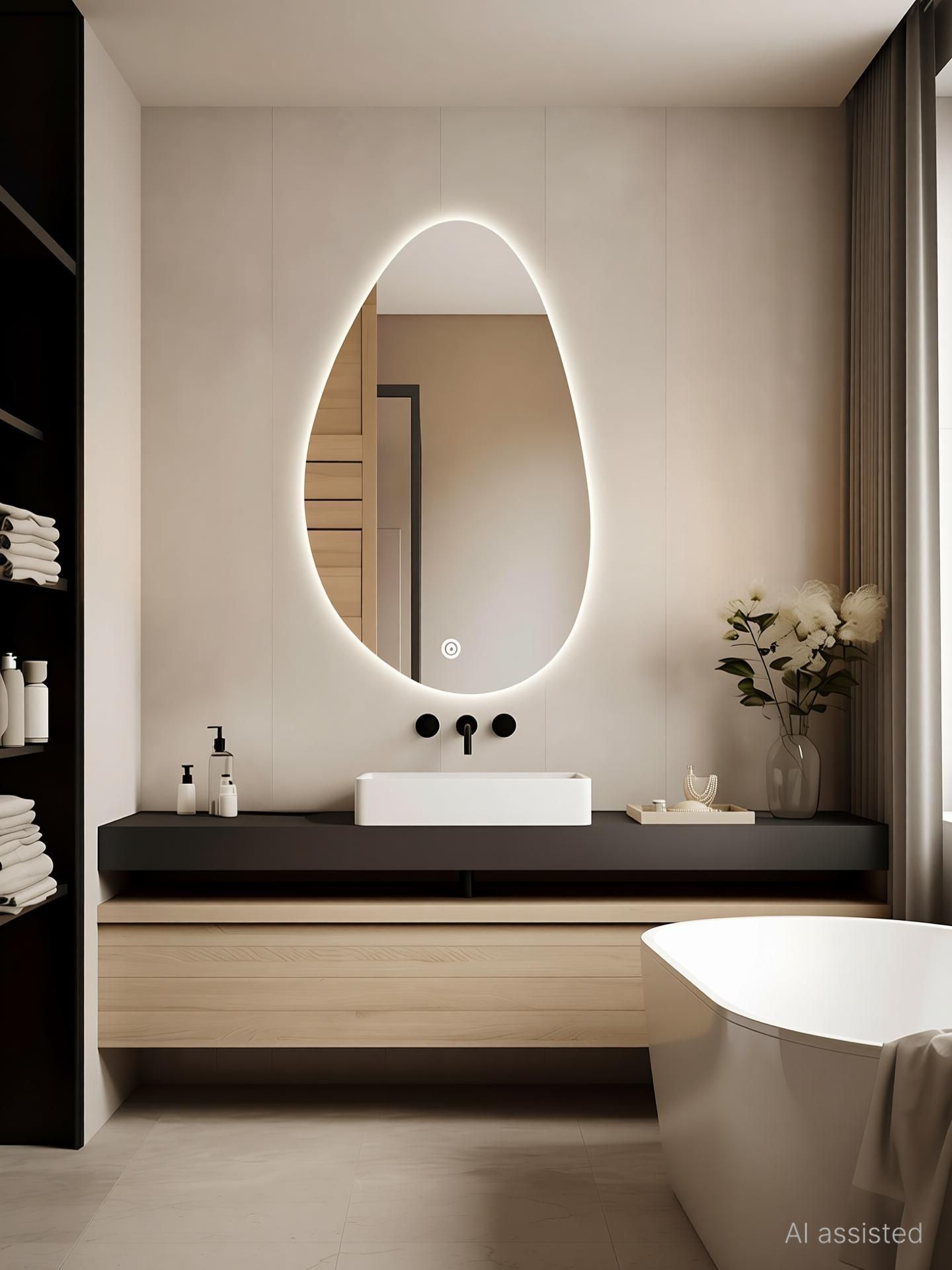 mofaro Oval Pebble Shape LED Mirror|| Size 18x24, Decorative Mirror with Lights Bathroom Mirror-picture-22