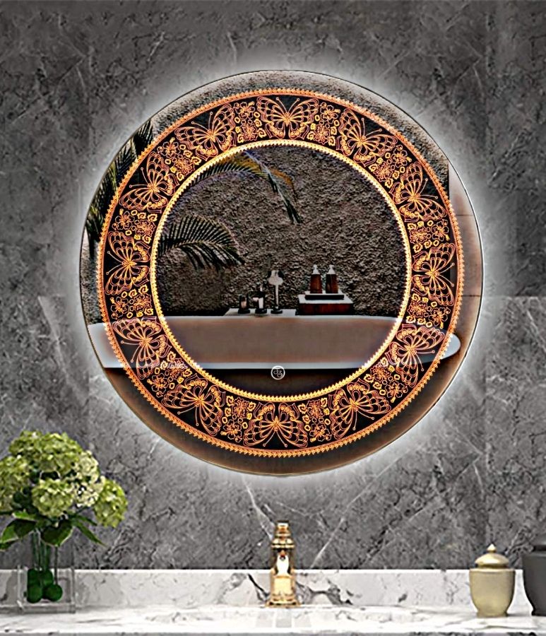 luminatri Round Frame Bathroom LED Mirror Size (24" X 24") (Butterfly Design) 3 color Led Bathroom Mirror-picture-36